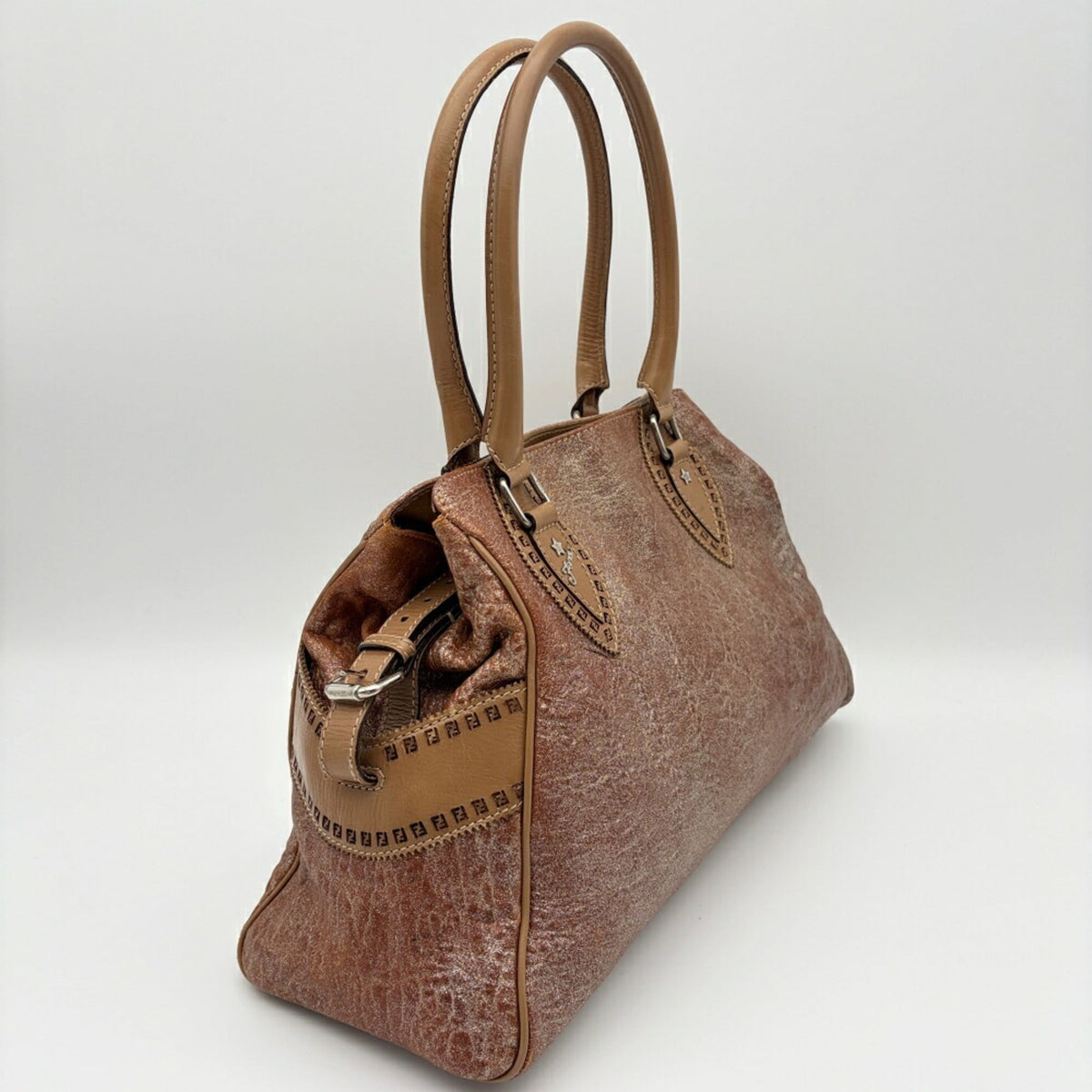Fendi Etnico Bronze Brown Metallic Leather Handbag Tote Bag (Pre-Owned)