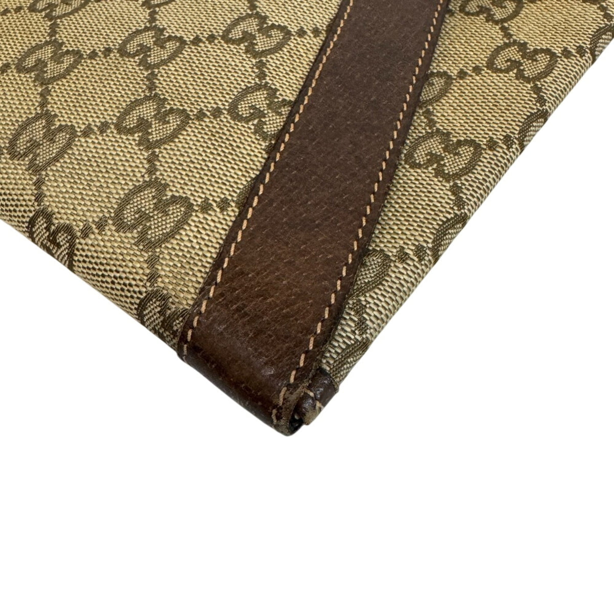 Gucci Beige Brown Canvas Leather Clutch Bag Pouch (Pre-Owned)