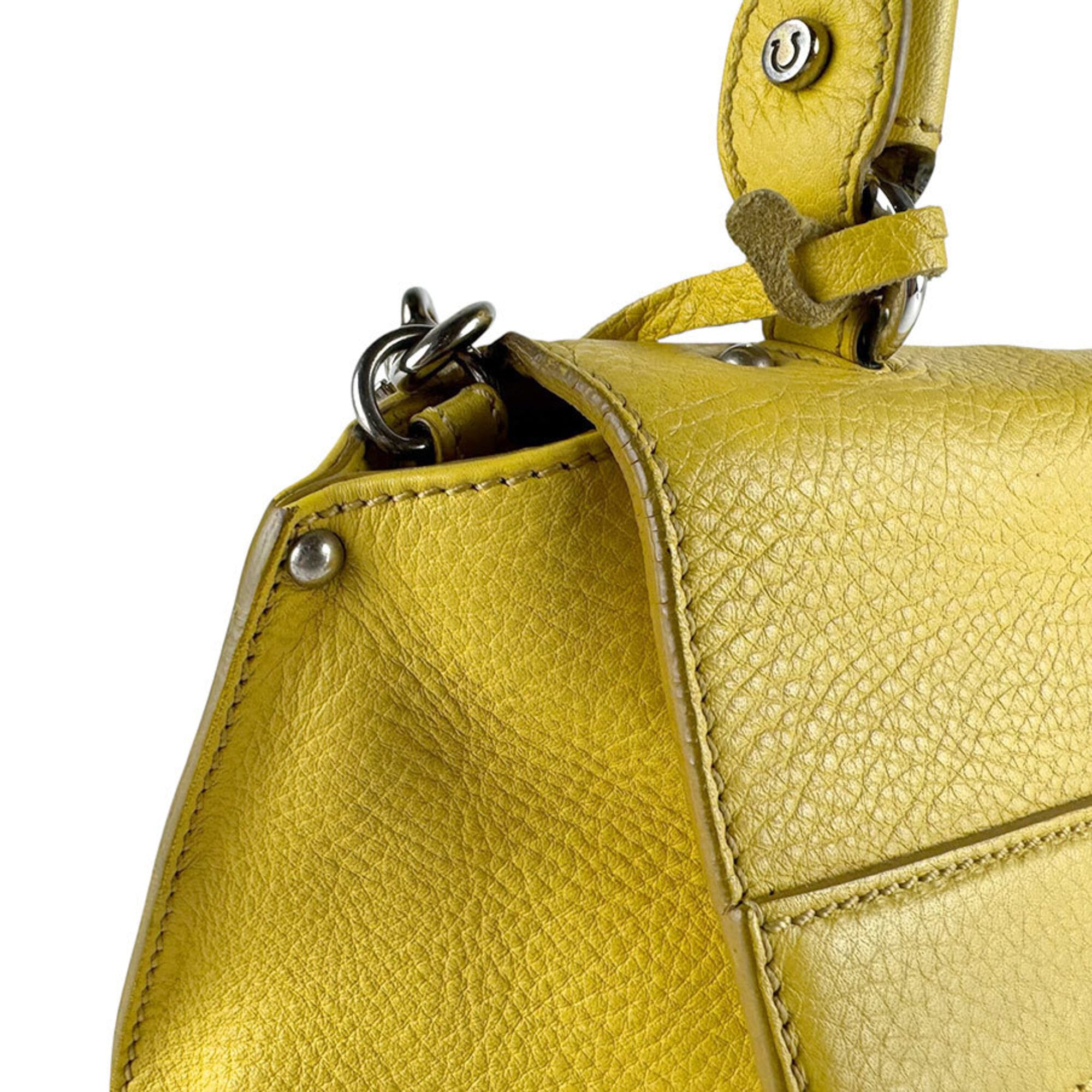 Salvatore Ferragamo Yellow Leather Handbag Shoulder Bag (Pre-Owned)