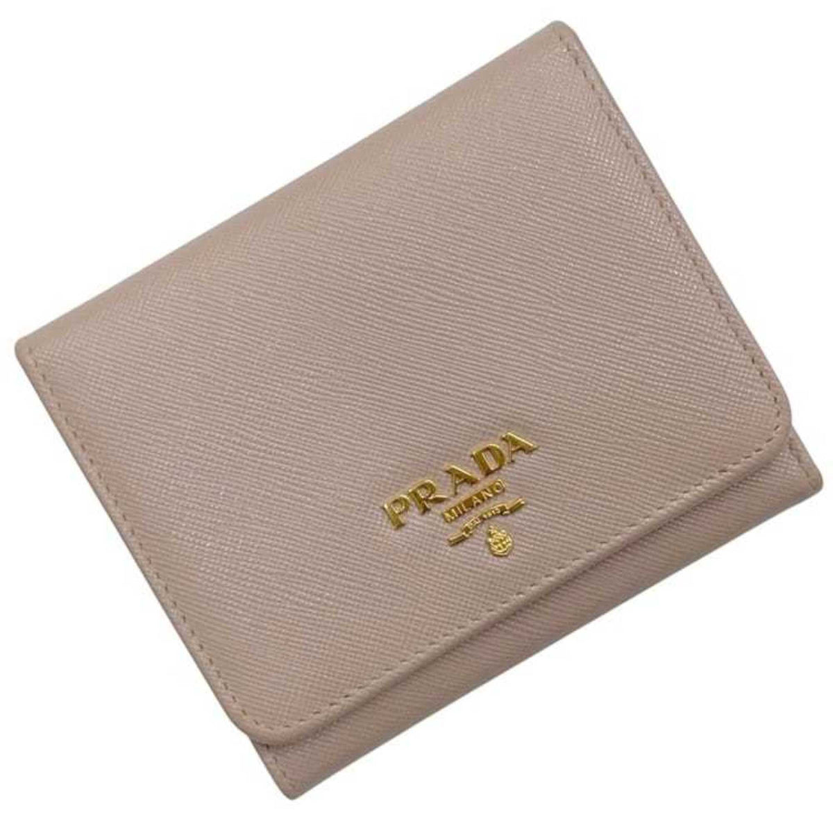 Prada Beige Saffiano Triangle Wallet (Tri-Fold) (Pre-Owned)