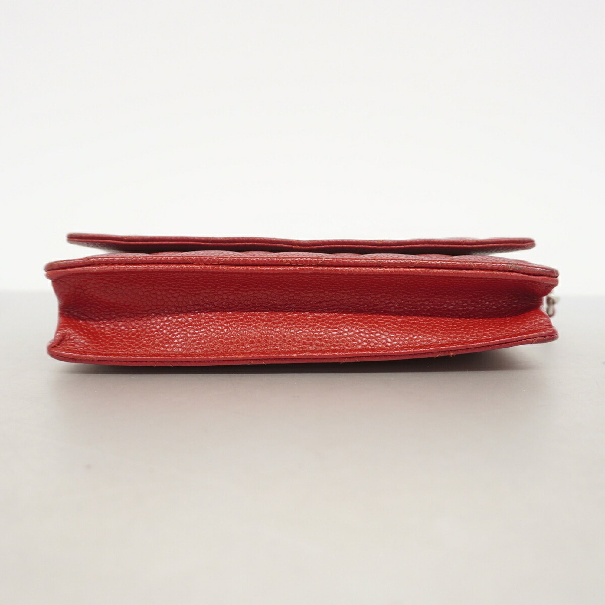 Chanel Red Color Grained Calfskin Chain/Shoulder Wallet (Pre-Owned)