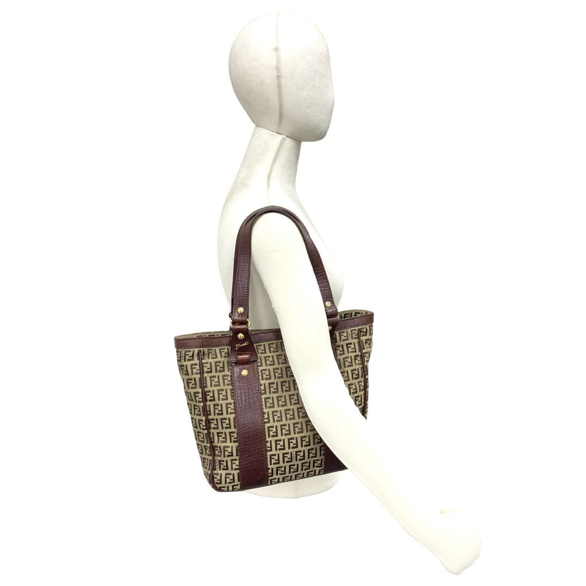 Fendi Brown Canvas Leather Handbag Tote Bag (Pre-Owned)