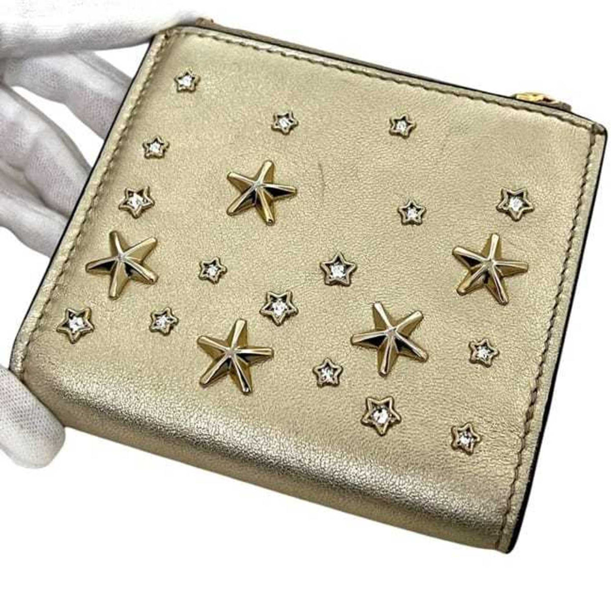 Jimmy Choo Gold Leather Wallet (Bi-Fold) (Pre-Owned)