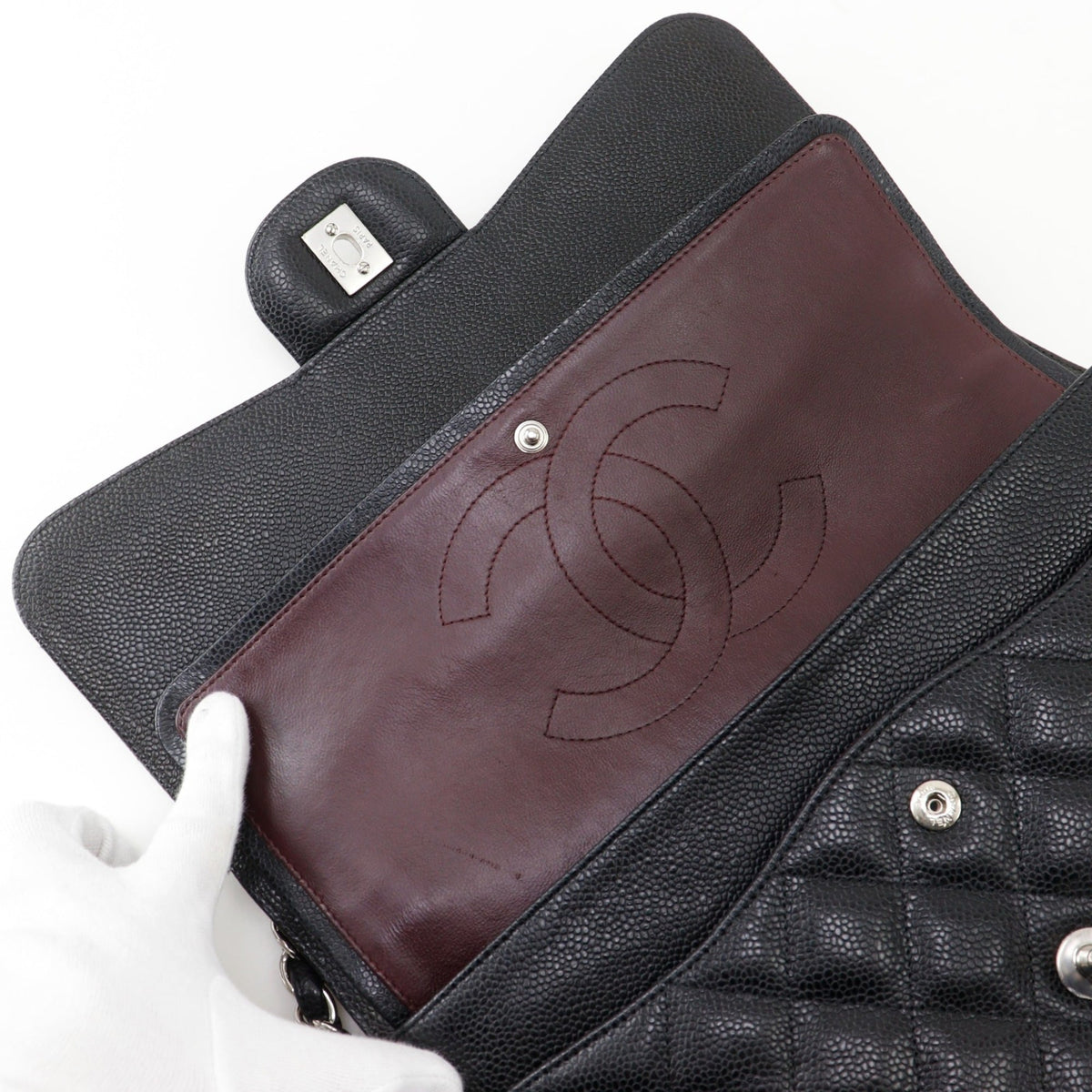 Chanel Black Silver Grained Calfskin Leather Shoulder Bag (Pre-Owned)