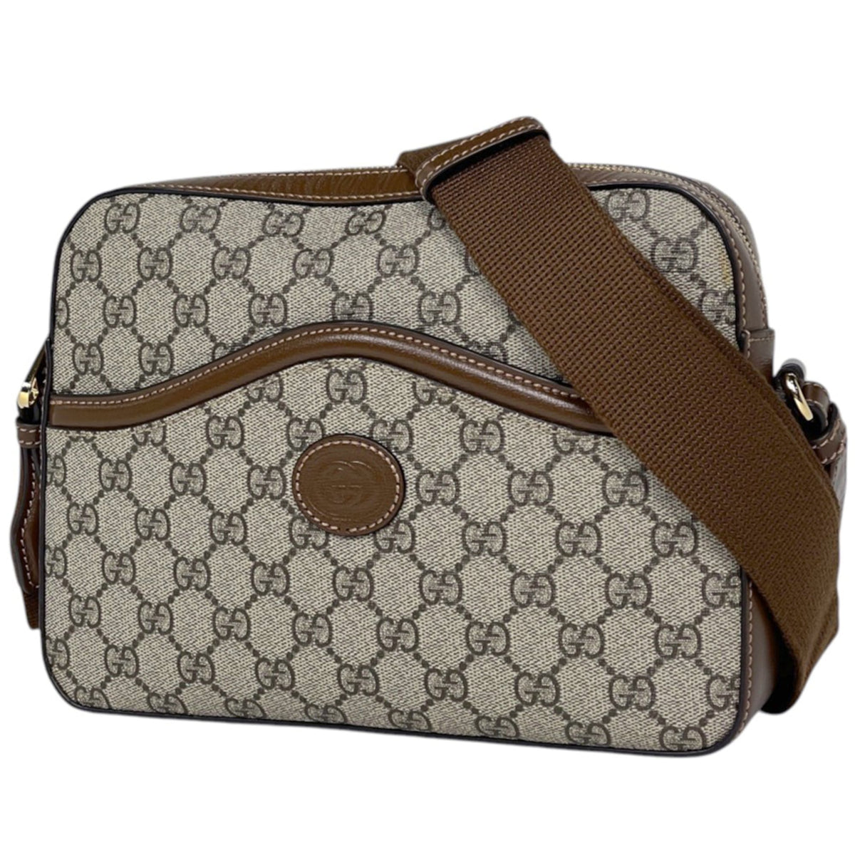 Gucci Beige Brown Coated Canvas Leather Shoulder Bag (Pre-Owned)