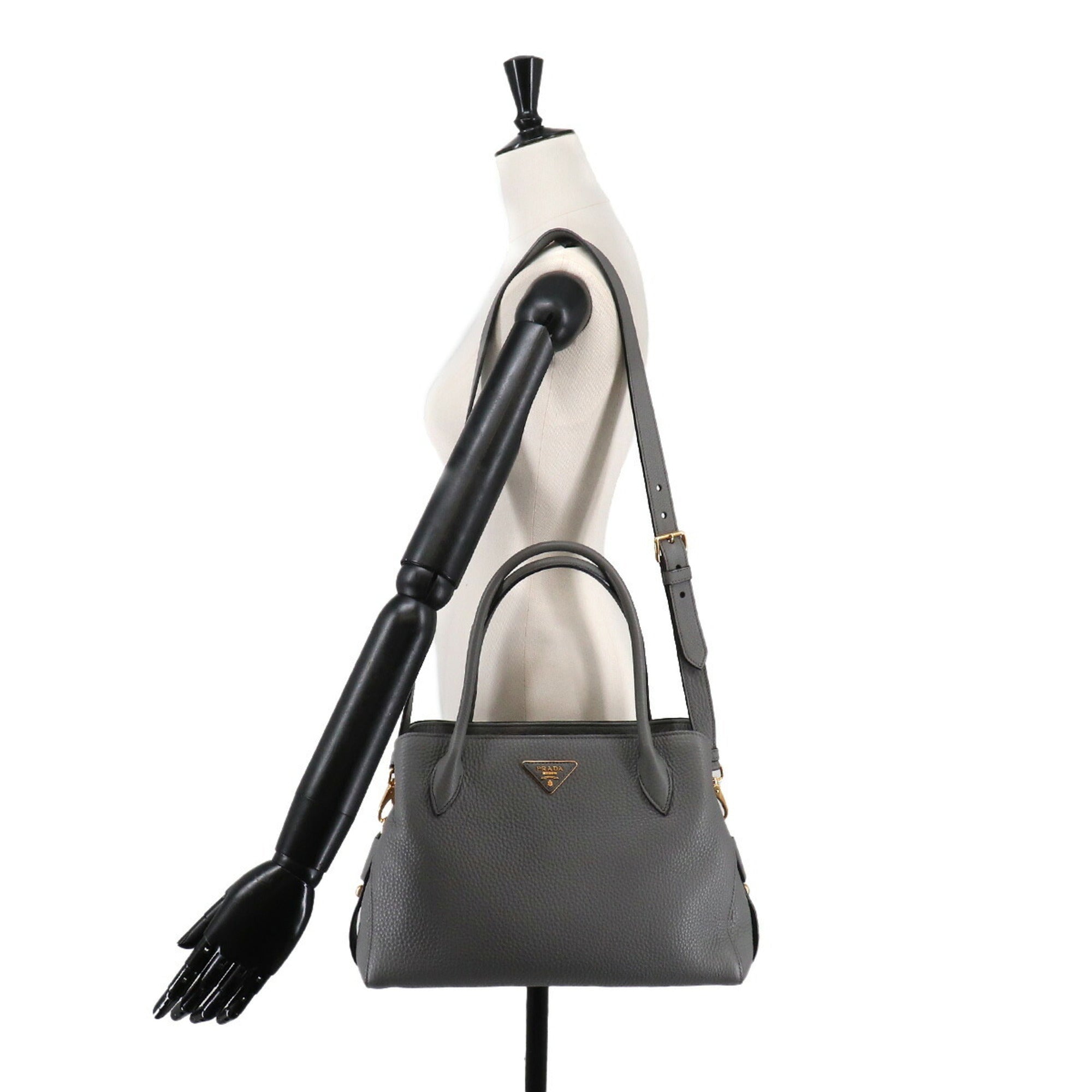 Prada Gray Leather Handbag Shoulder Bag (Pre-Owned)