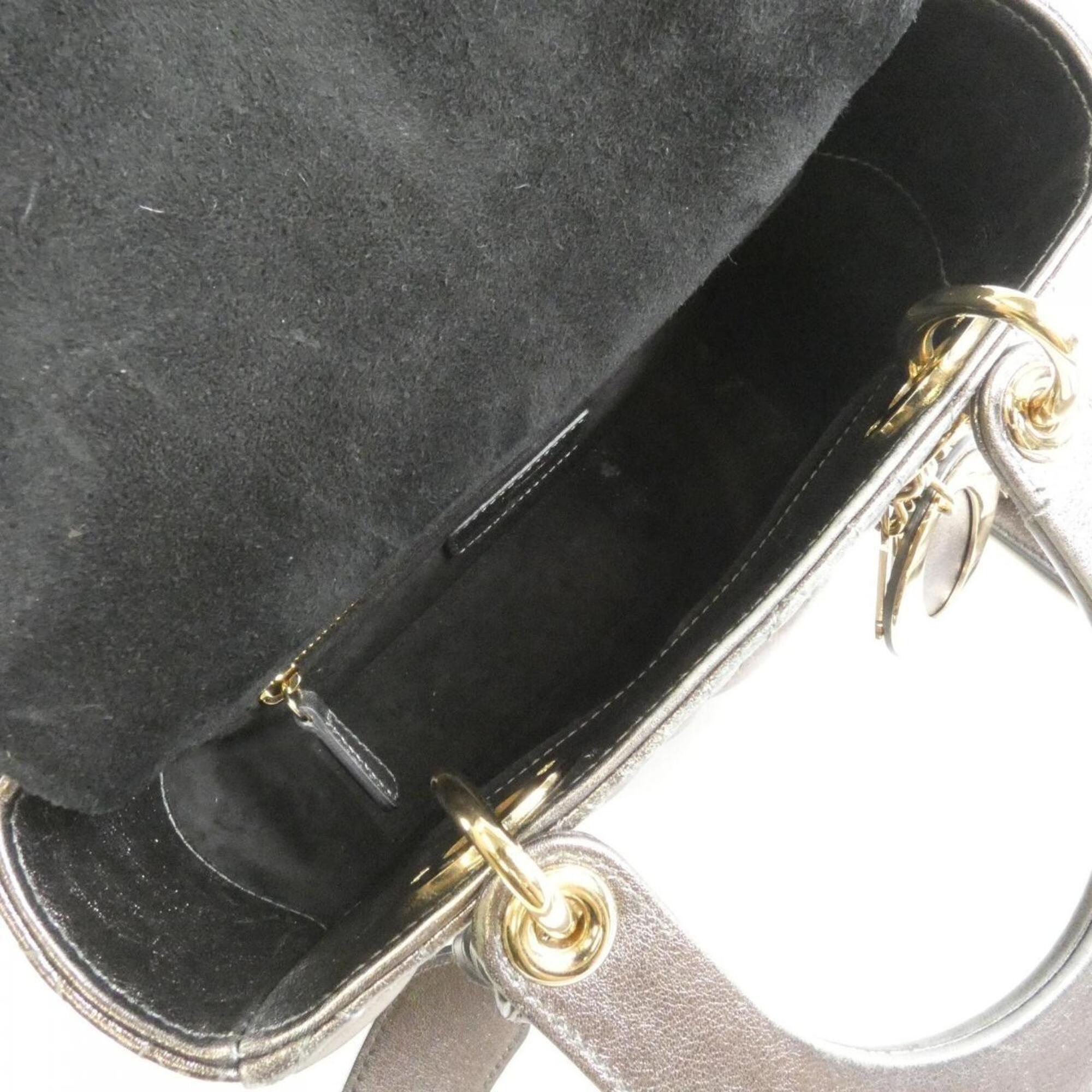 Christian Dior Gunmetal Metallic Leather Handbag (Pre-Owned)