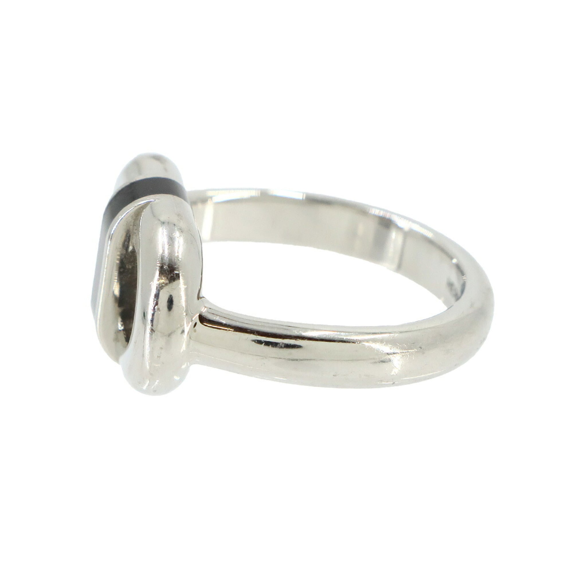 Hermes Silver Black Lacquer Metal Stainless Steel Band Ring (Pre-Owned)