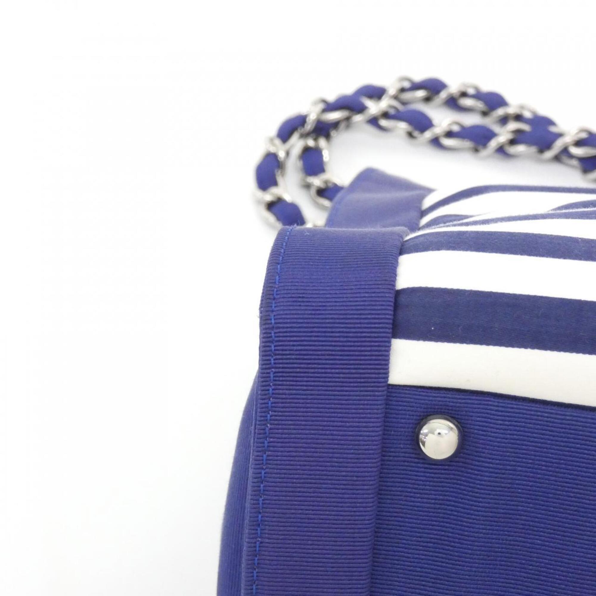 Chanel Blue Red Color White Canvas Handbag (Pre-Owned)