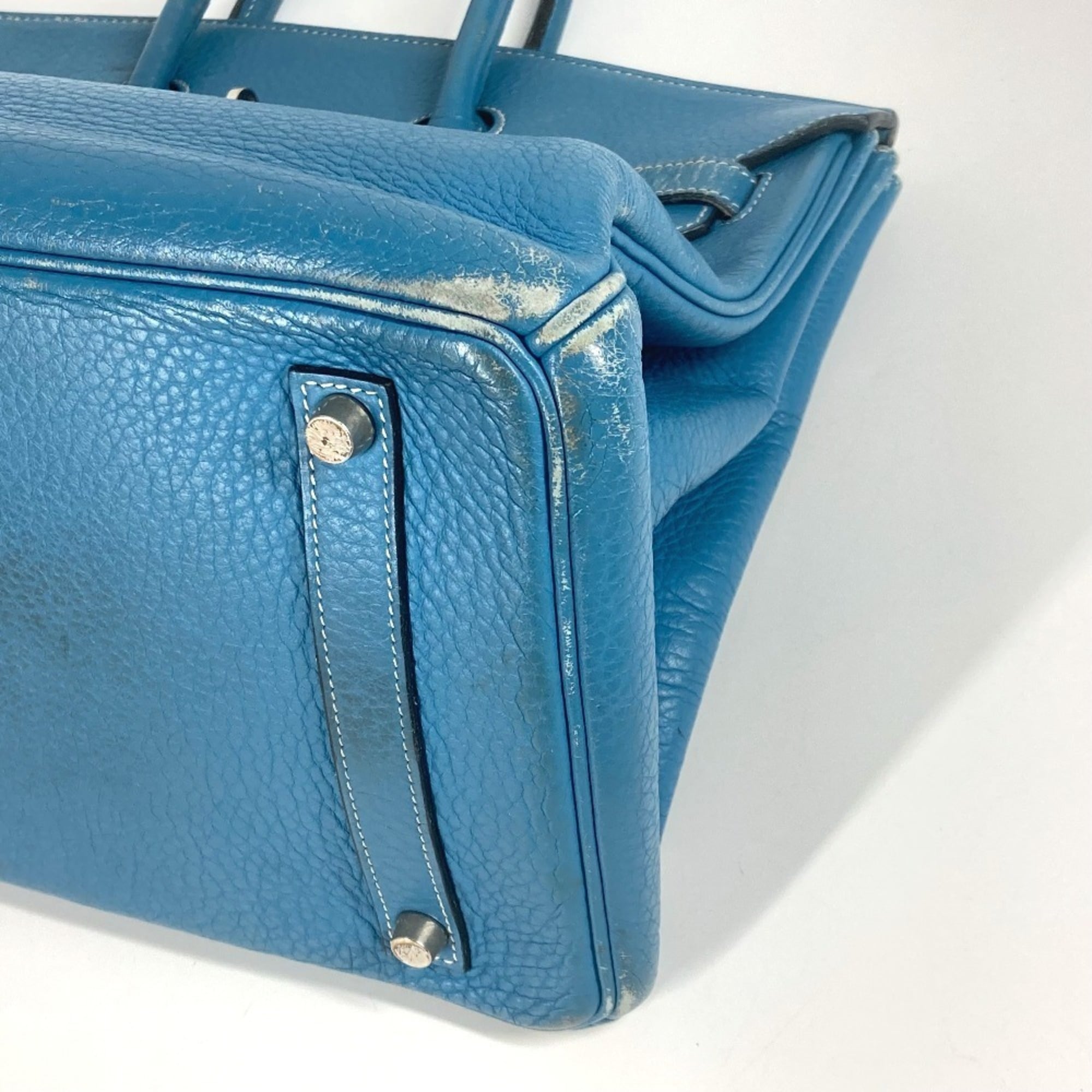 Hermes Birkin Blue Taurillon Clemence Leather Handbag Tote Bag (Pre-Owned)