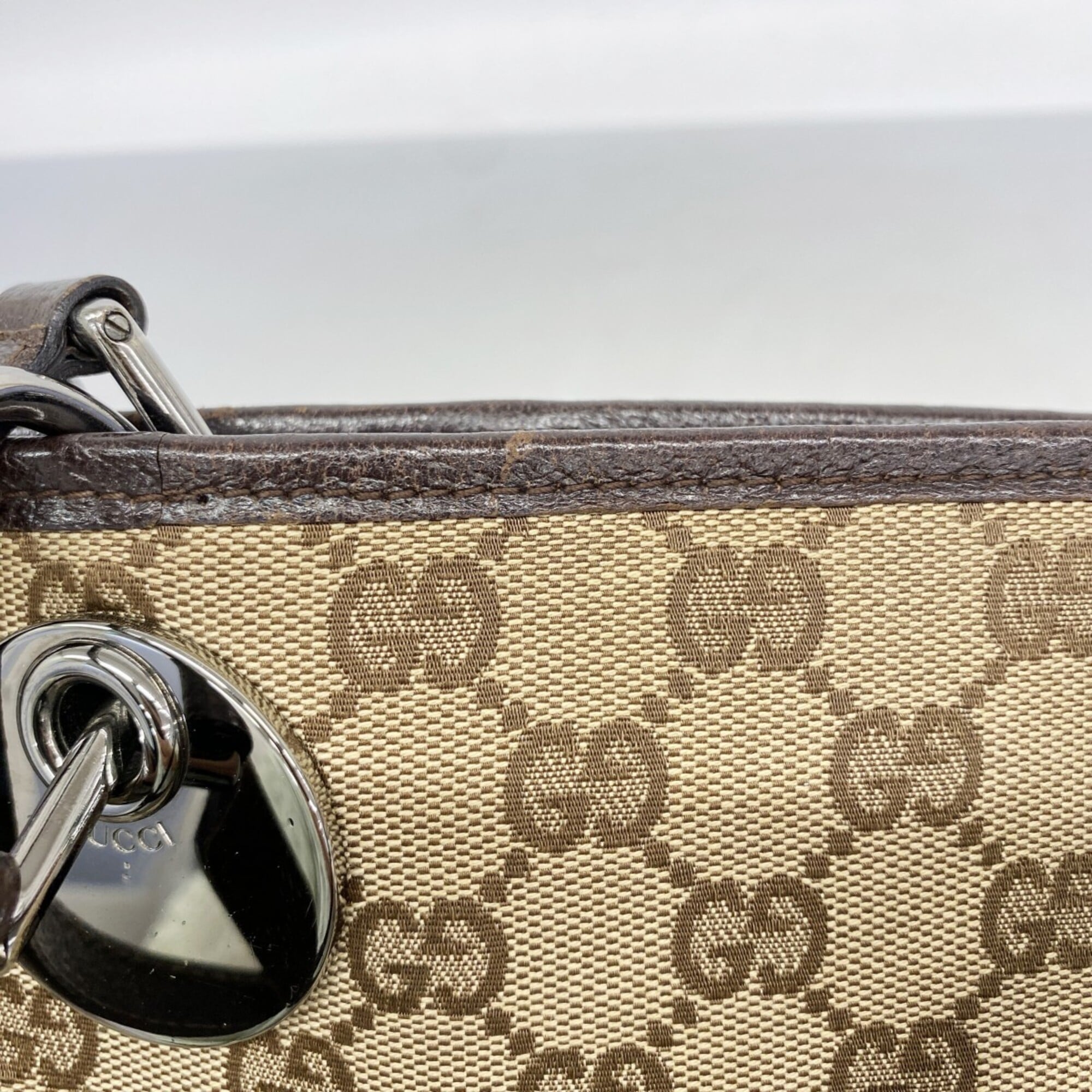 Gucci Beige Brown Canvas Tote Bag (Pre-Owned)