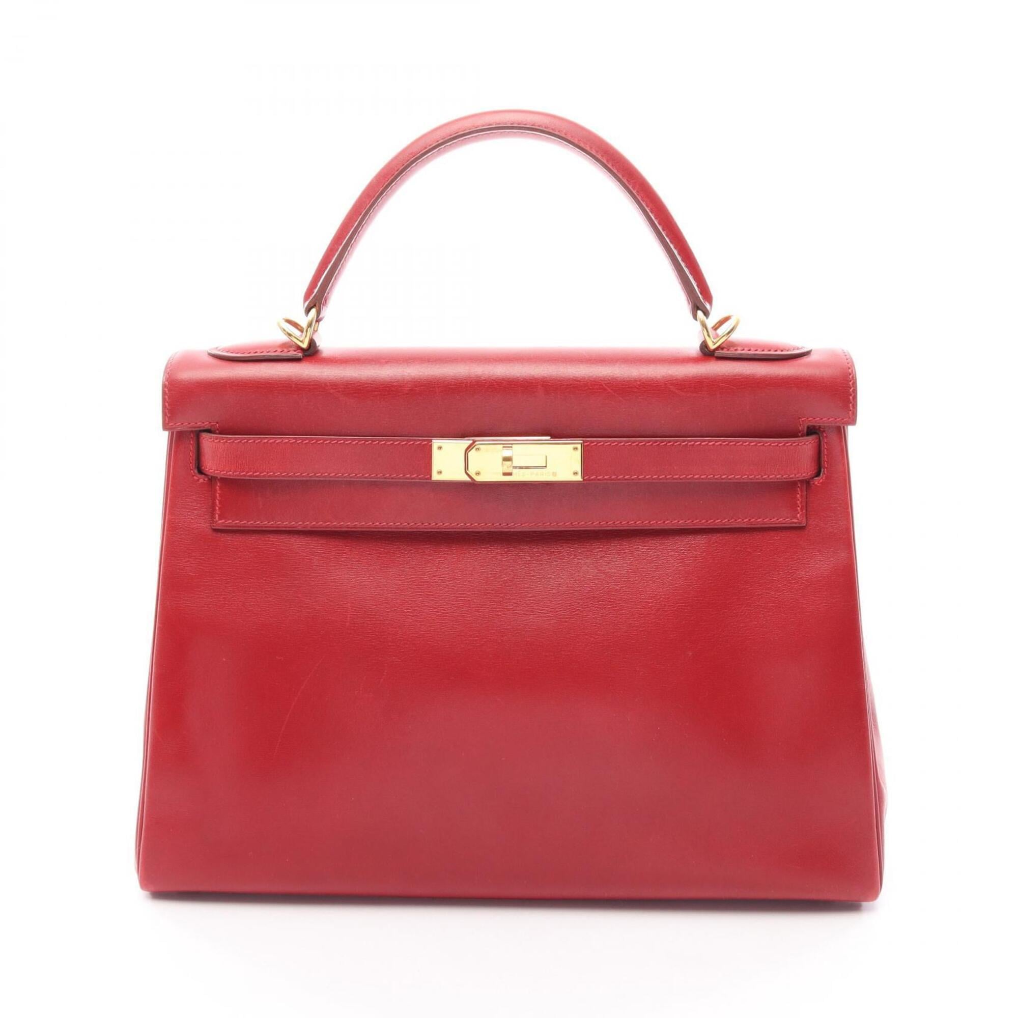 Hermes Red Color Tadelakt Leather Handbag (Pre-Owned)