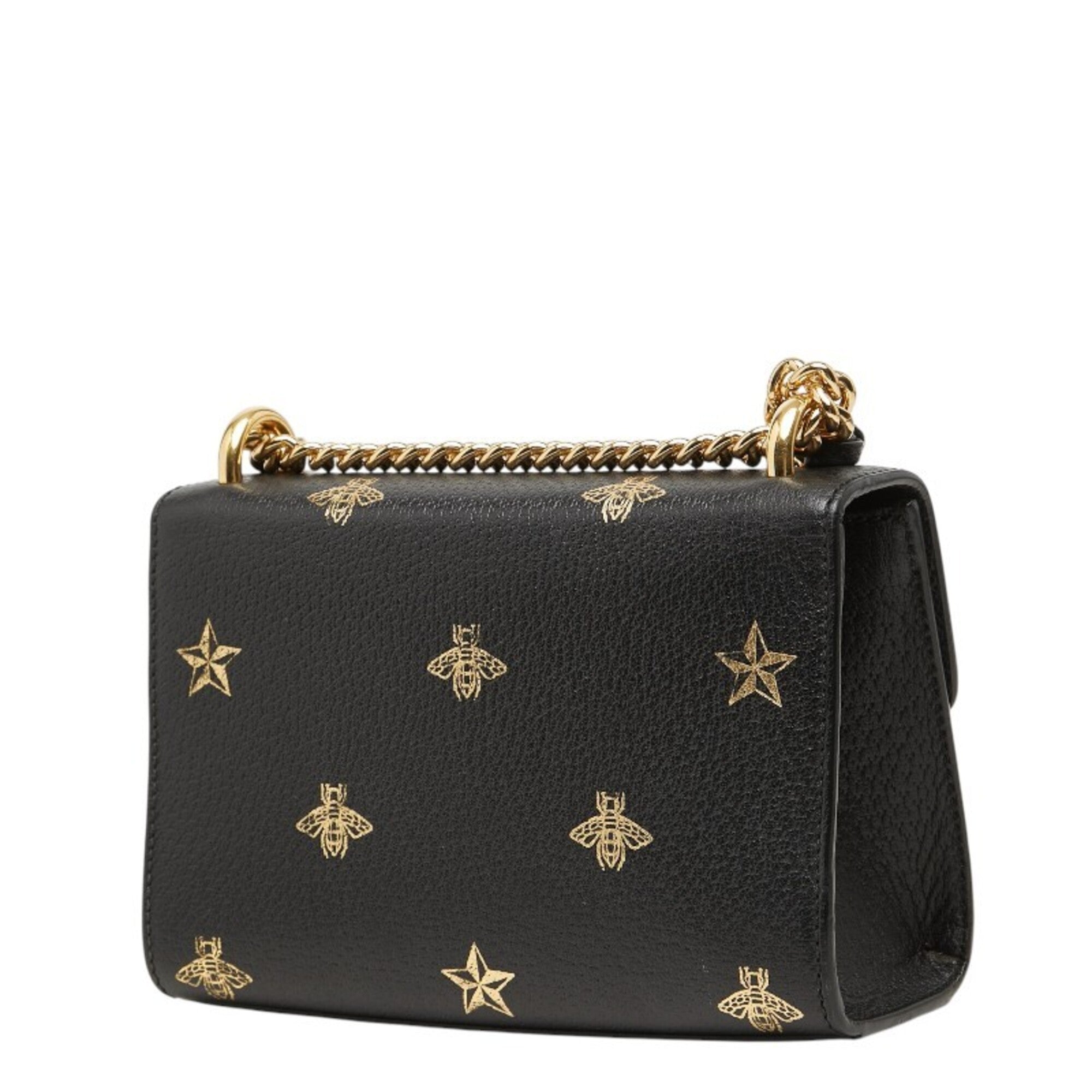 Gucci Black Gold Leather Shoulder Bag (Pre-Owned)