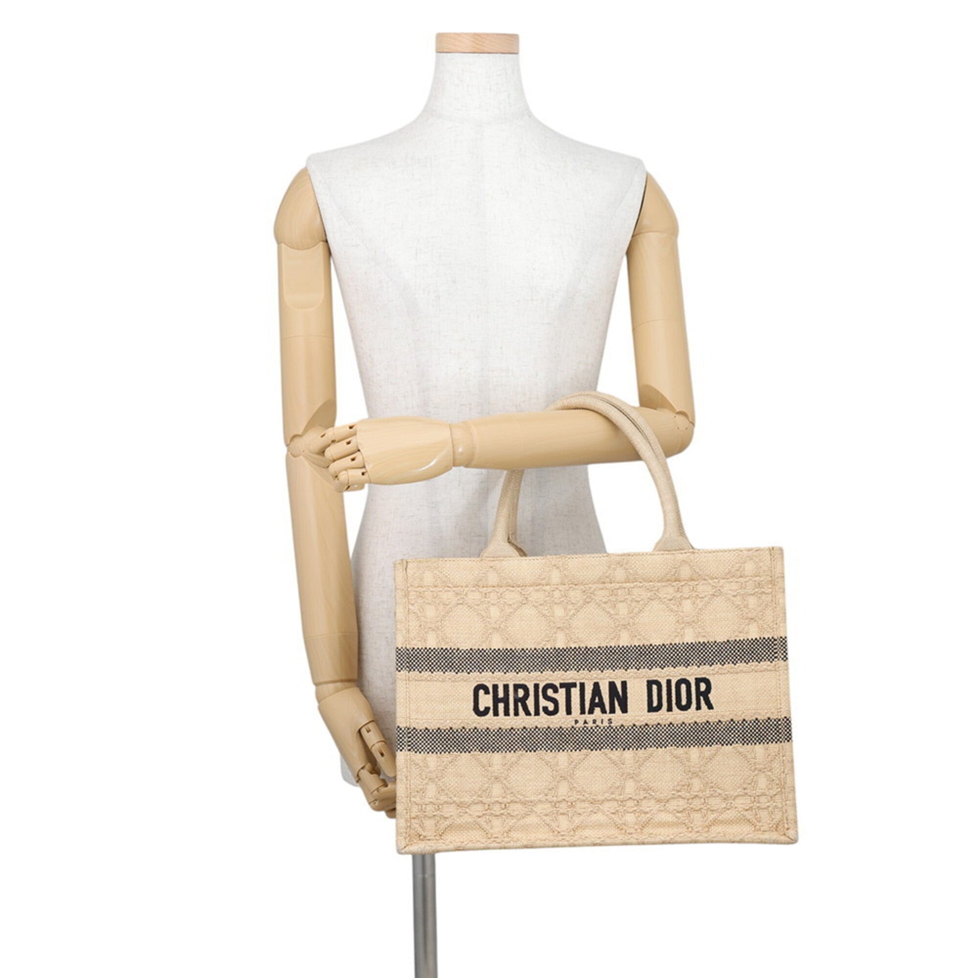 Christian Dior Beige Black Raffia Tote Bag (Pre-Owned)