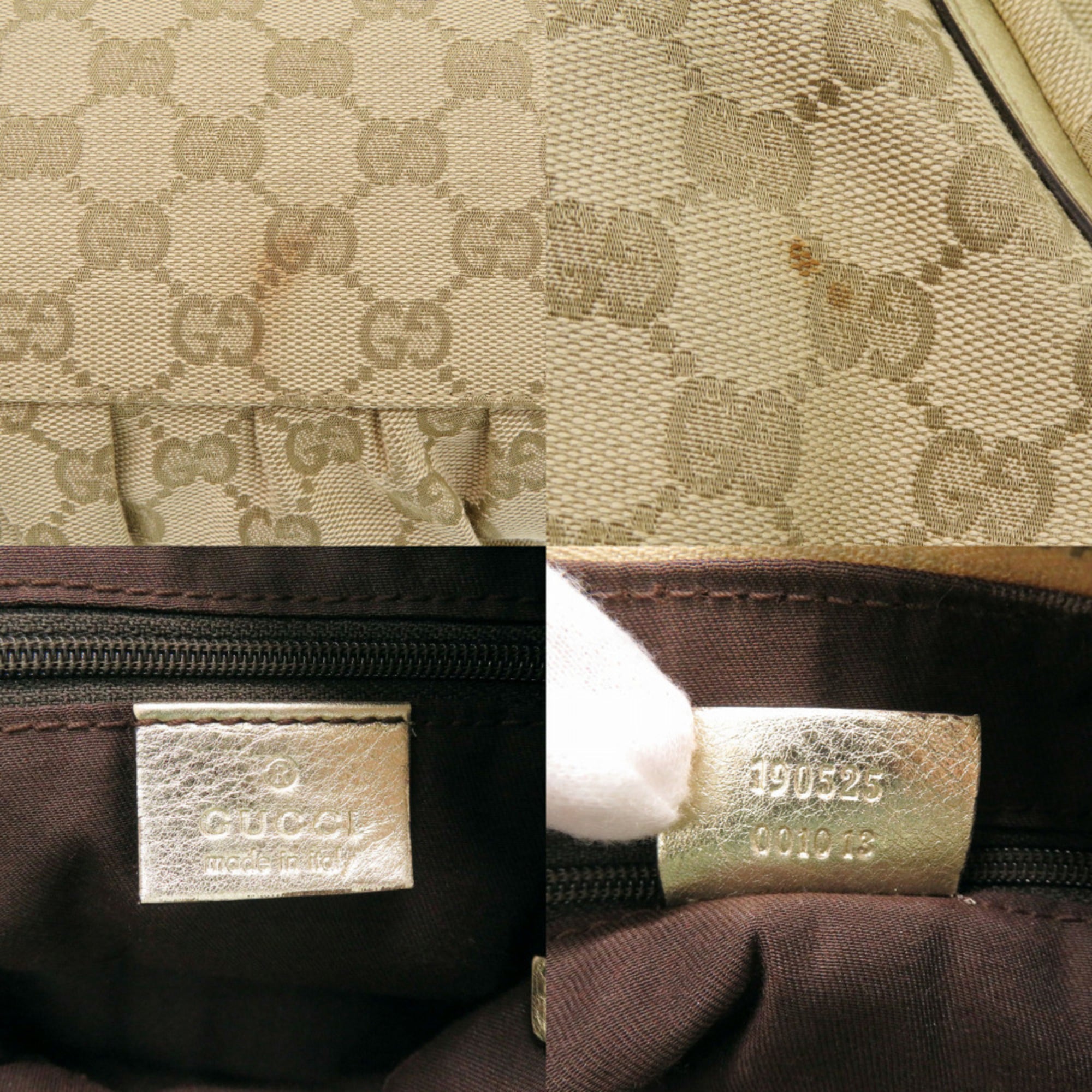 Gucci Beige Gold Gg Canvas Handbag (Pre-Owned)