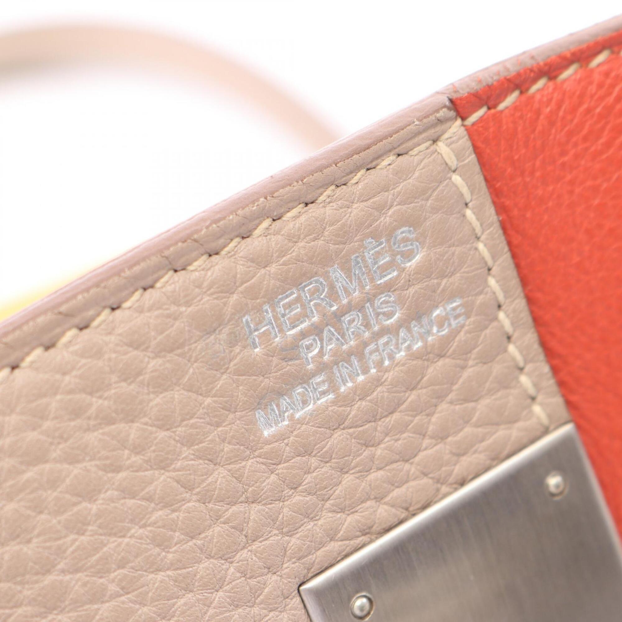 Hermes Beige Bordeaux Orange Taurillon Clemence Leather Swift Leather Handbag (Pre-Owned)