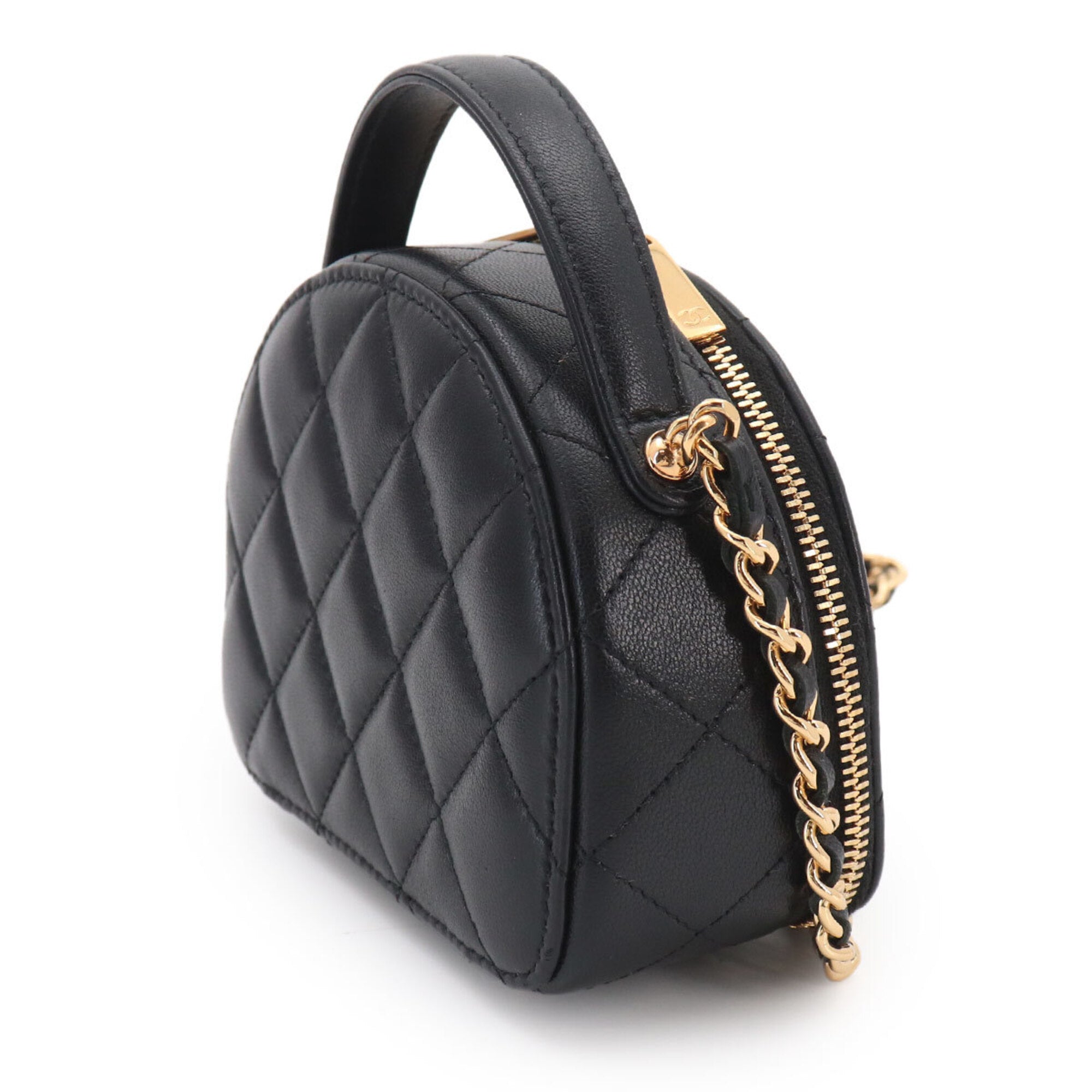 Chanel Black Leather Handbag Shoulder Bag (Pre-Owned)