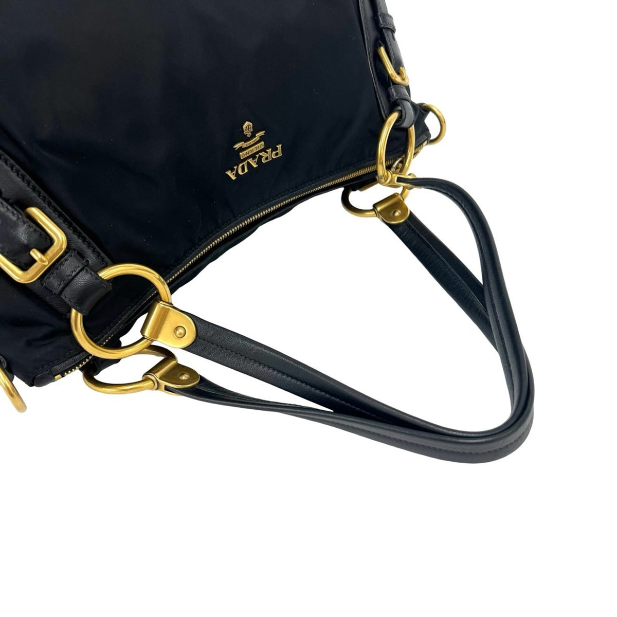 Prada Black Nylon Leather Handbag Shoulder Bag Tote Bag (Pre-Owned)