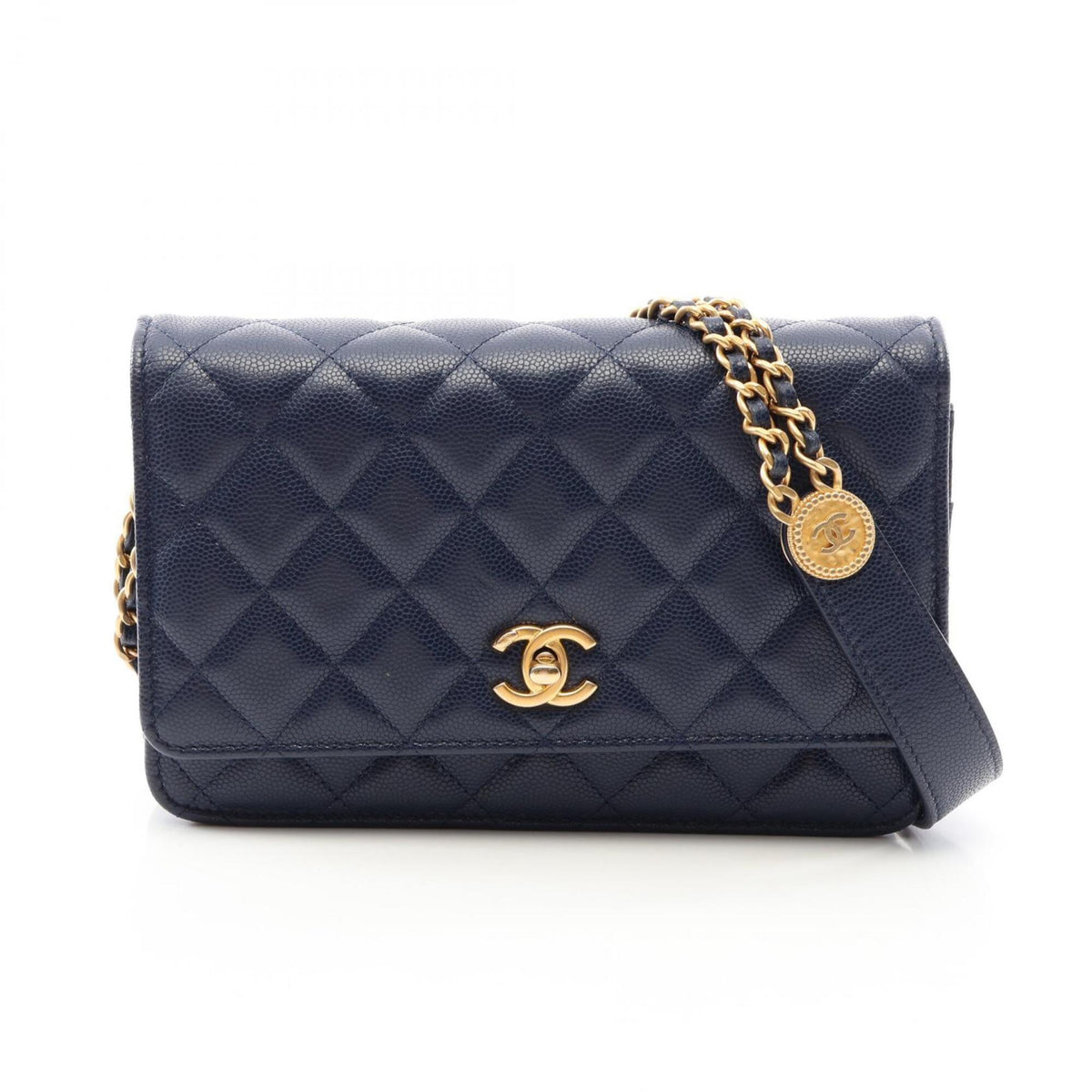 Chanel Navy Grained Calfskin Handbag Shoulder Bag (Pre-Owned)