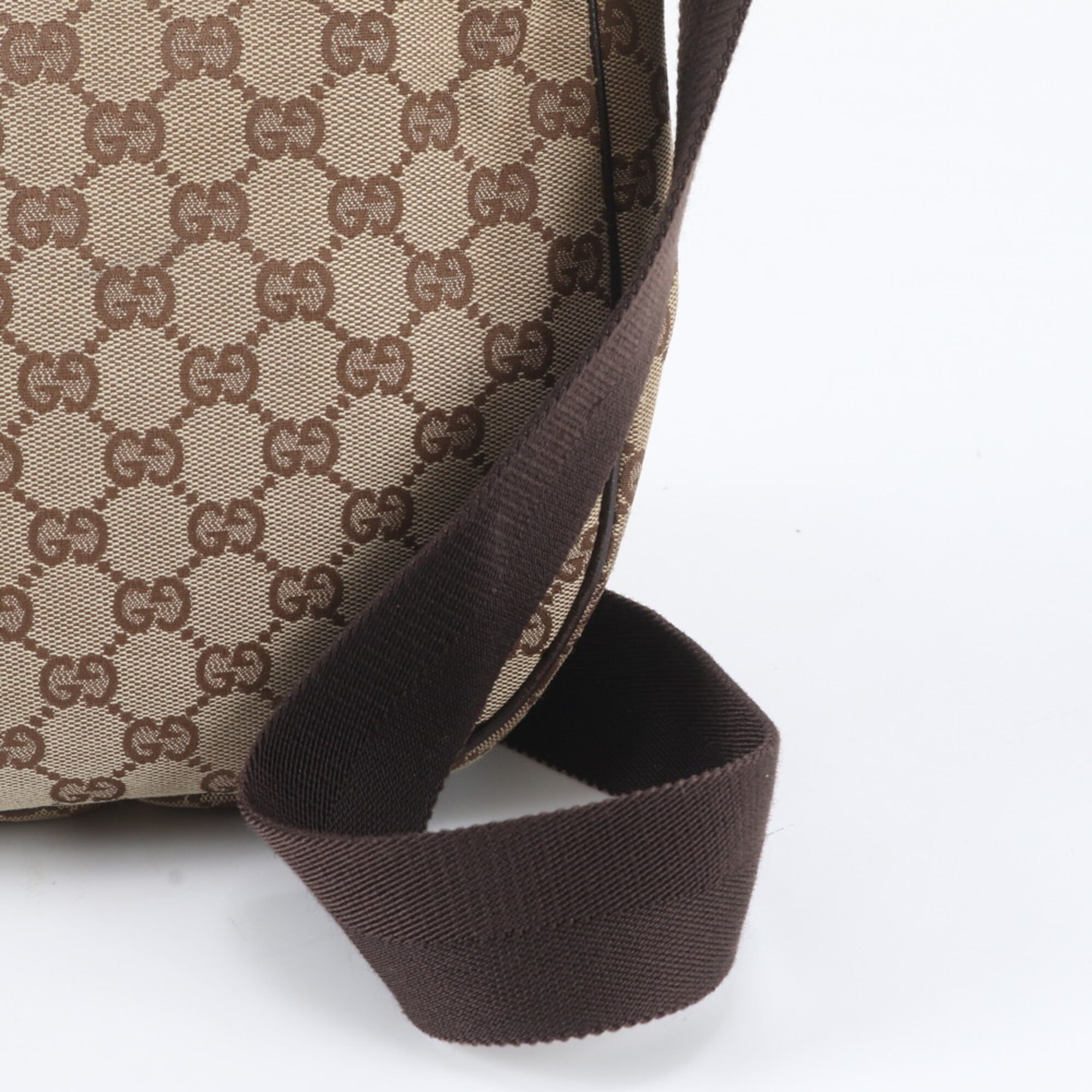 Gucci Beige Dark Brown Leather Canvas Messenger Bag Shoulder Bag (Pre-Owned)