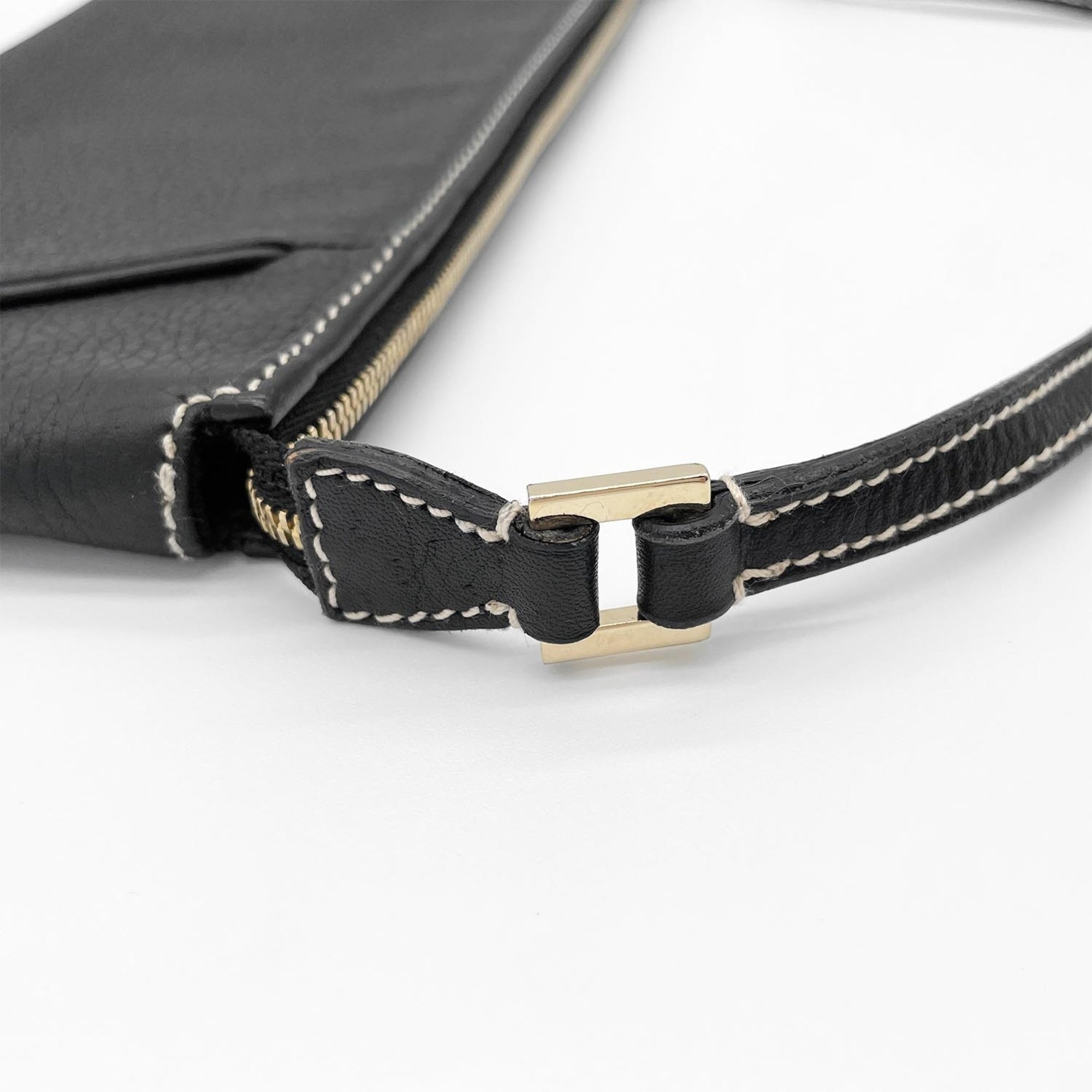 Salvatore Ferragamo Black Leather Metal Handbag Pouch Shoulder Bag (Pre-Owned)