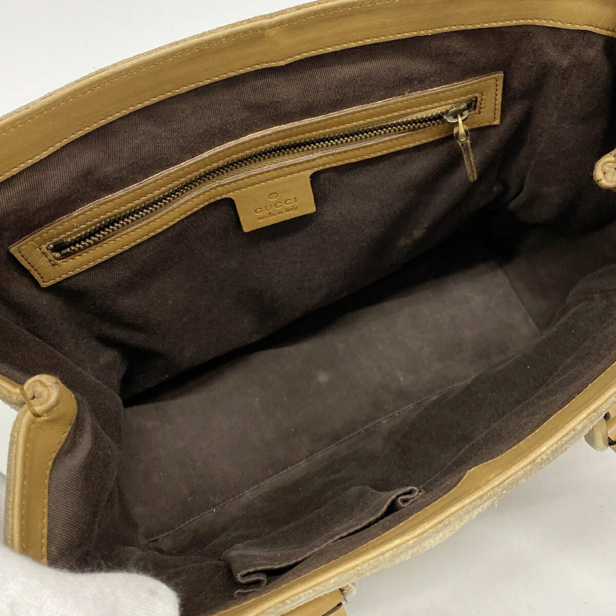 Gucci Beige Canvas Suede Handbag (Pre-Owned)