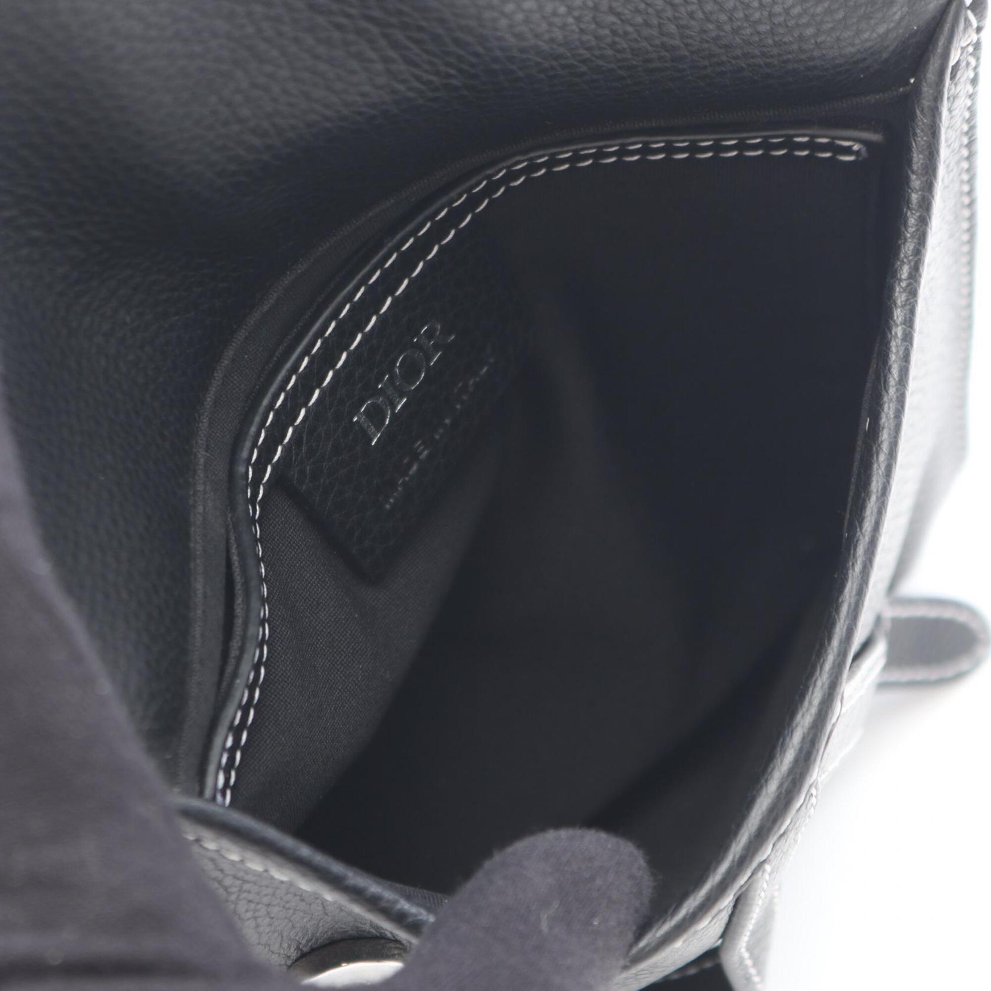 Christian Dior Black Leather Handbag Saddle Bag Shoulder Bag (Pre-Owned)