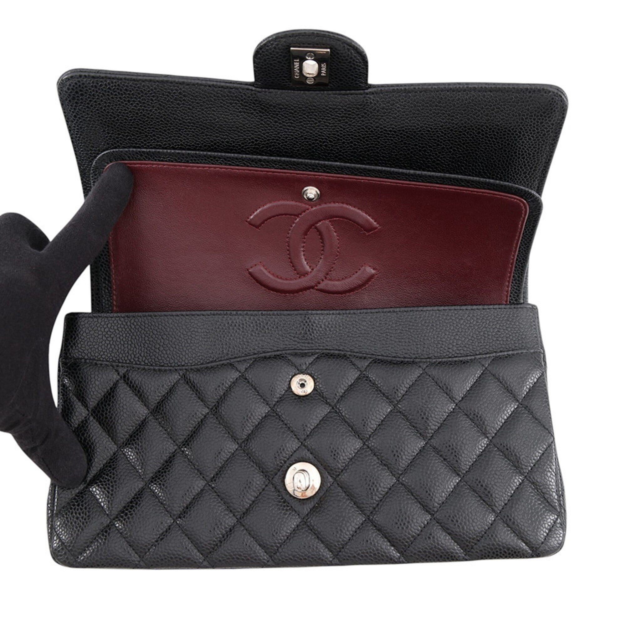 Chanel Black Grained Calfskin Handbag Shoulder Bag (Pre-Owned)