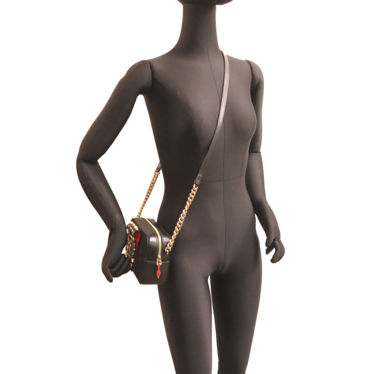 Christian Louboutin Black Red Color Leather Shoulder Bag (Pre-Owned)