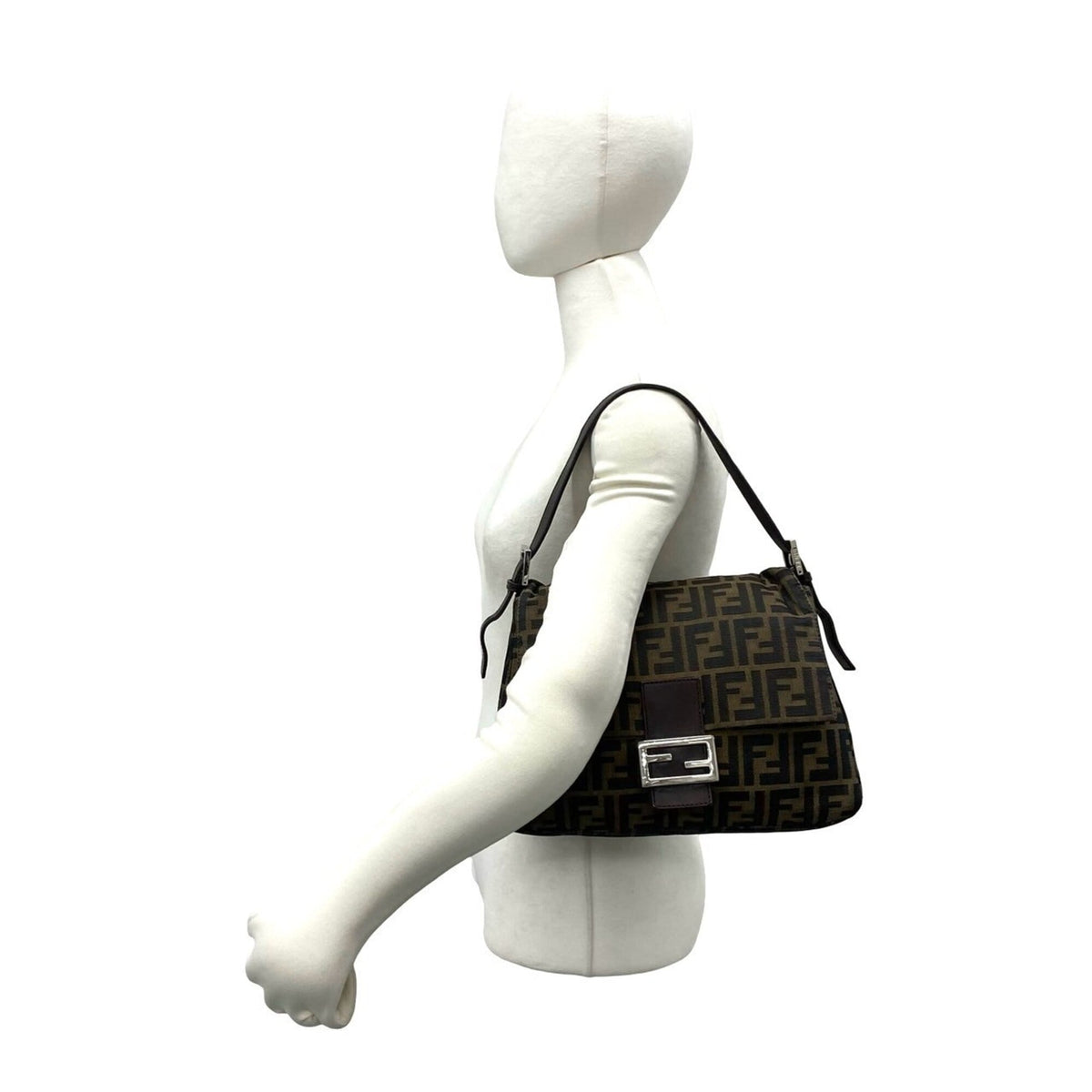 Fendi Black Brown Canvas Leather Shoulder Bag (Pre-Owned)