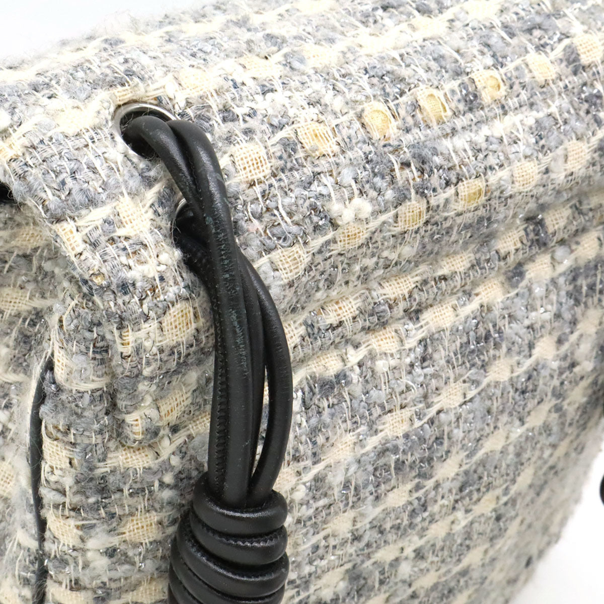 Chanel Camellia Black Gray Multi-Color Tweed Leather Shoulder Bag (Pre-Owned)