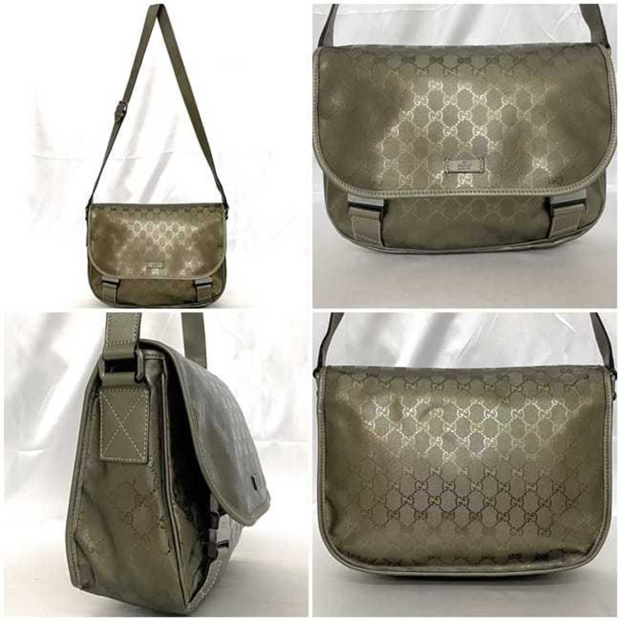 Gucci Green Khaki Coated Canvas Shoulder Bag (Pre-Owned)