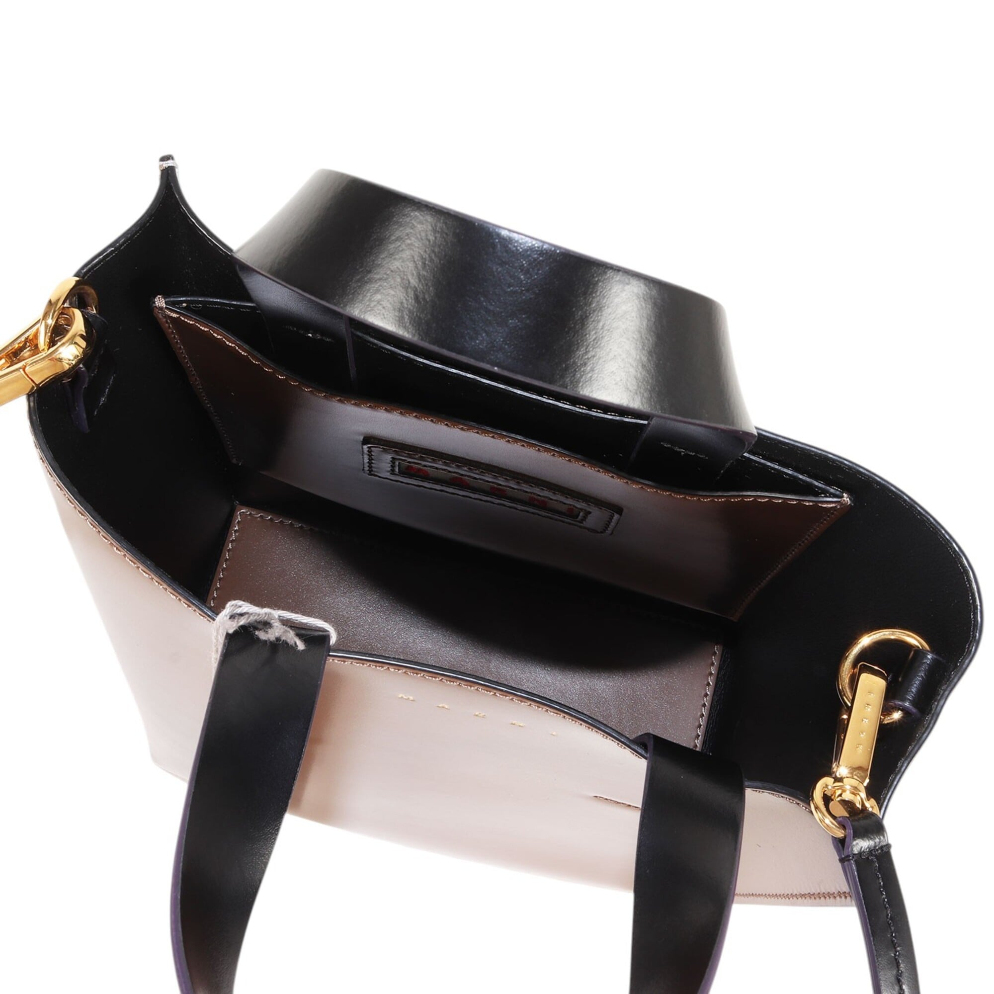 Marni Black Brown Light Gray Cotton Leather Elastane Pouch Tote Bag (Pre-Owned)