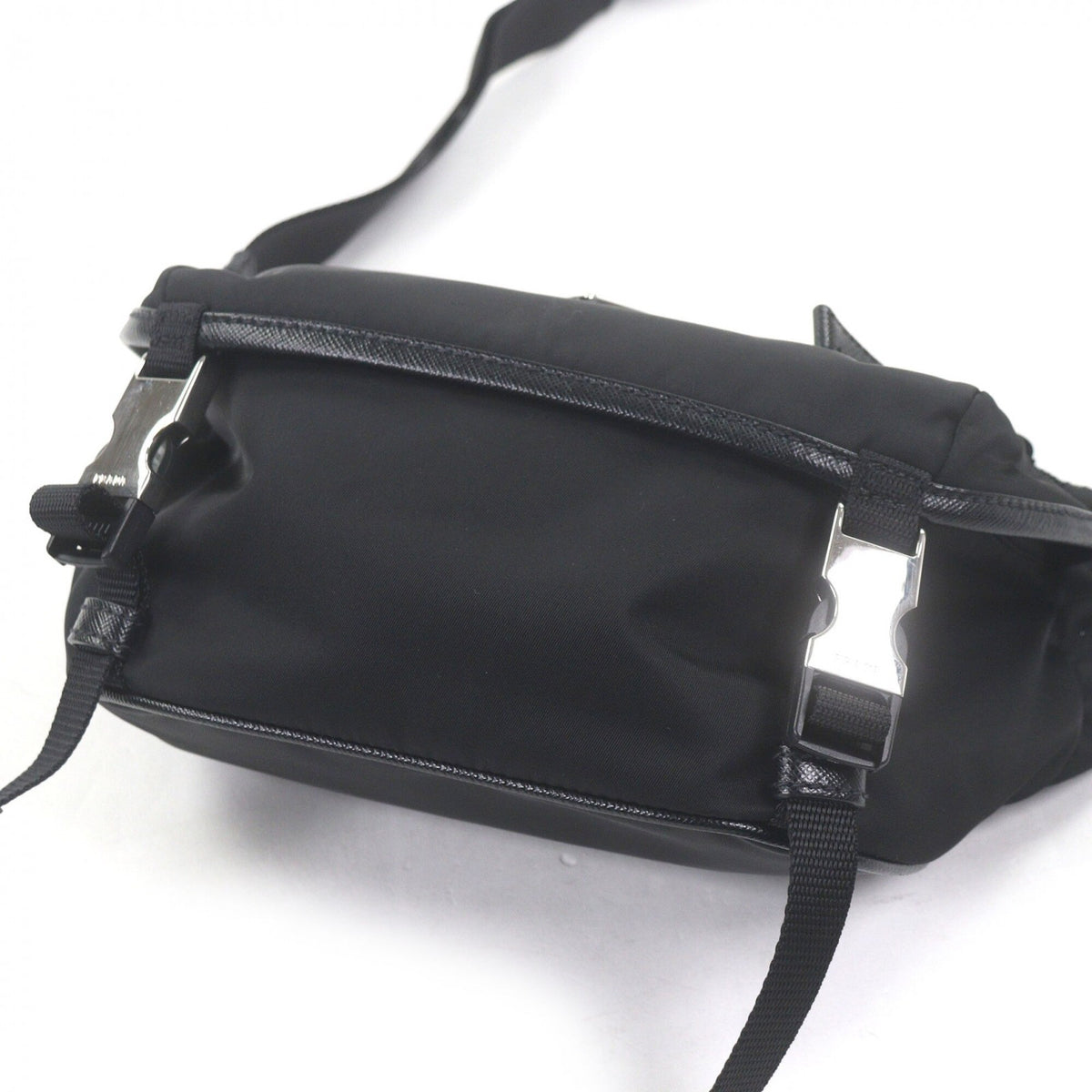 Prada Black Polyamide Saffiano Triangle Leather Shoulder Bag Sling Bag (Pre-Owned)