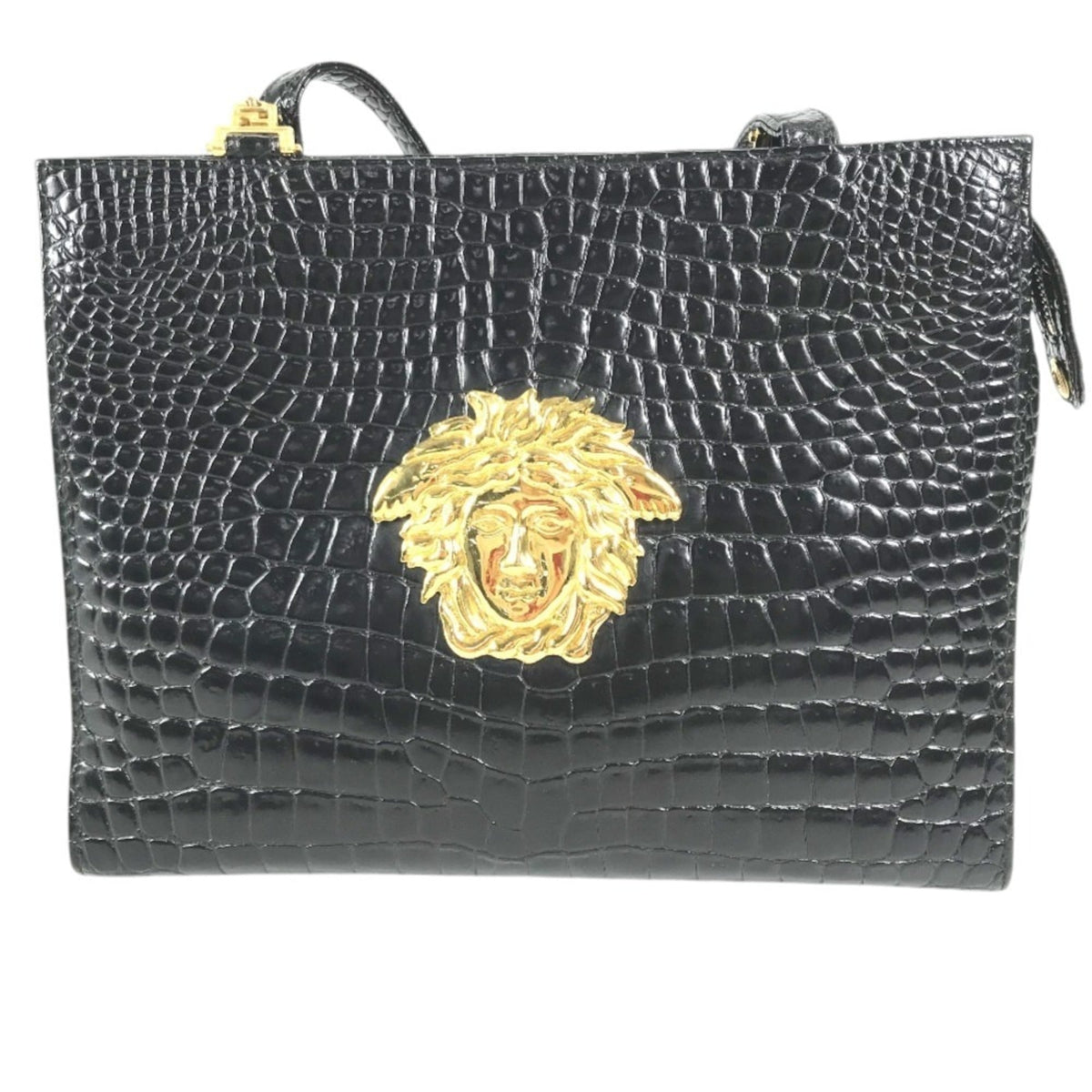 Versace Black Leather Shoulder Bag Tote Bag (Pre-Owned)