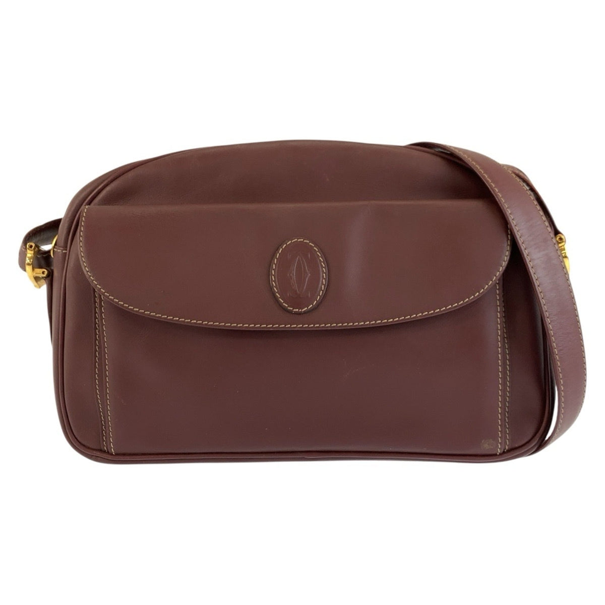 Cartier Wine Red Leather Pochette Shoulder Bag (Pre-Owned)