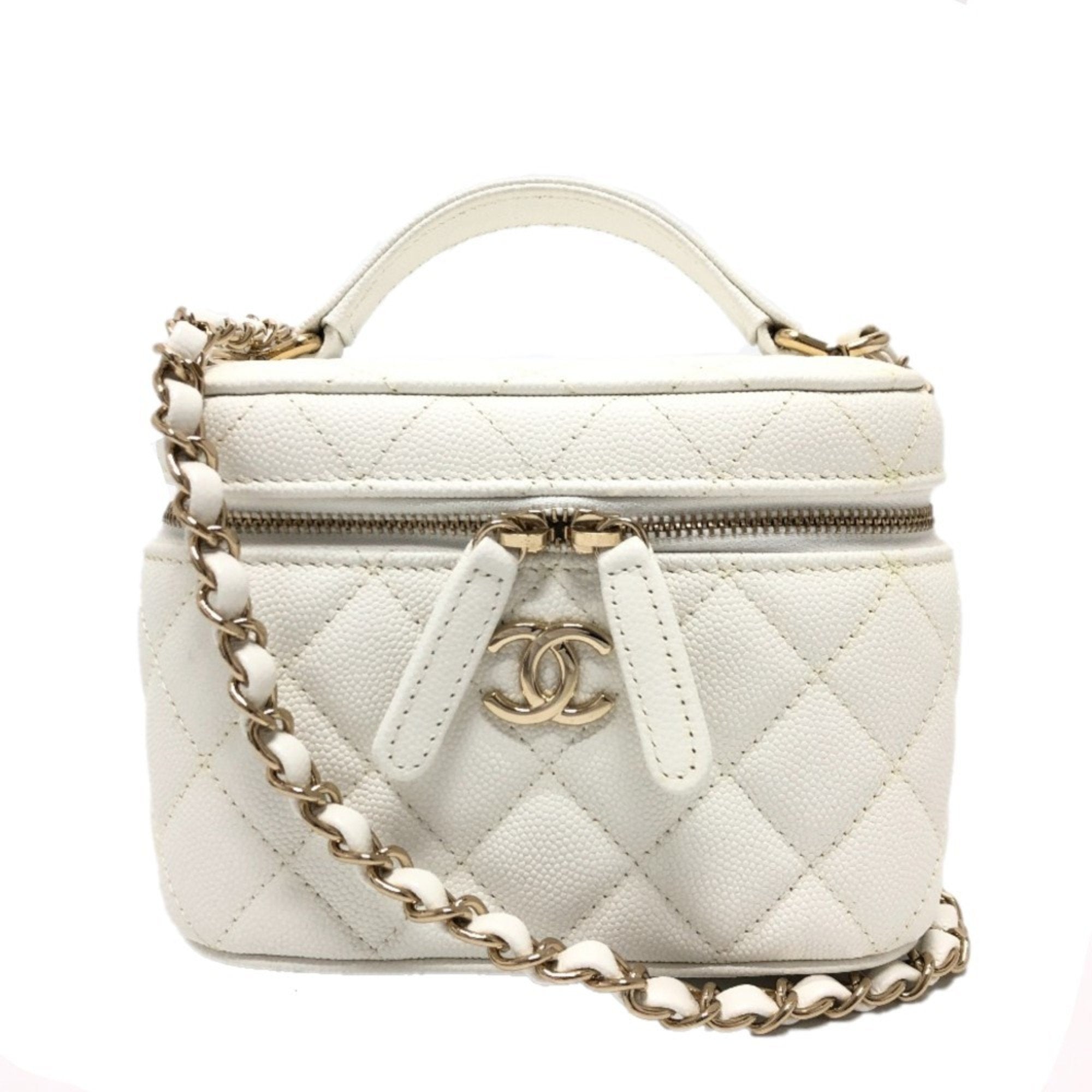 Chanel Caviar Skin White Caviar Leather Handbag Shoulder Bag Vanity Bag (Pre-Owned)