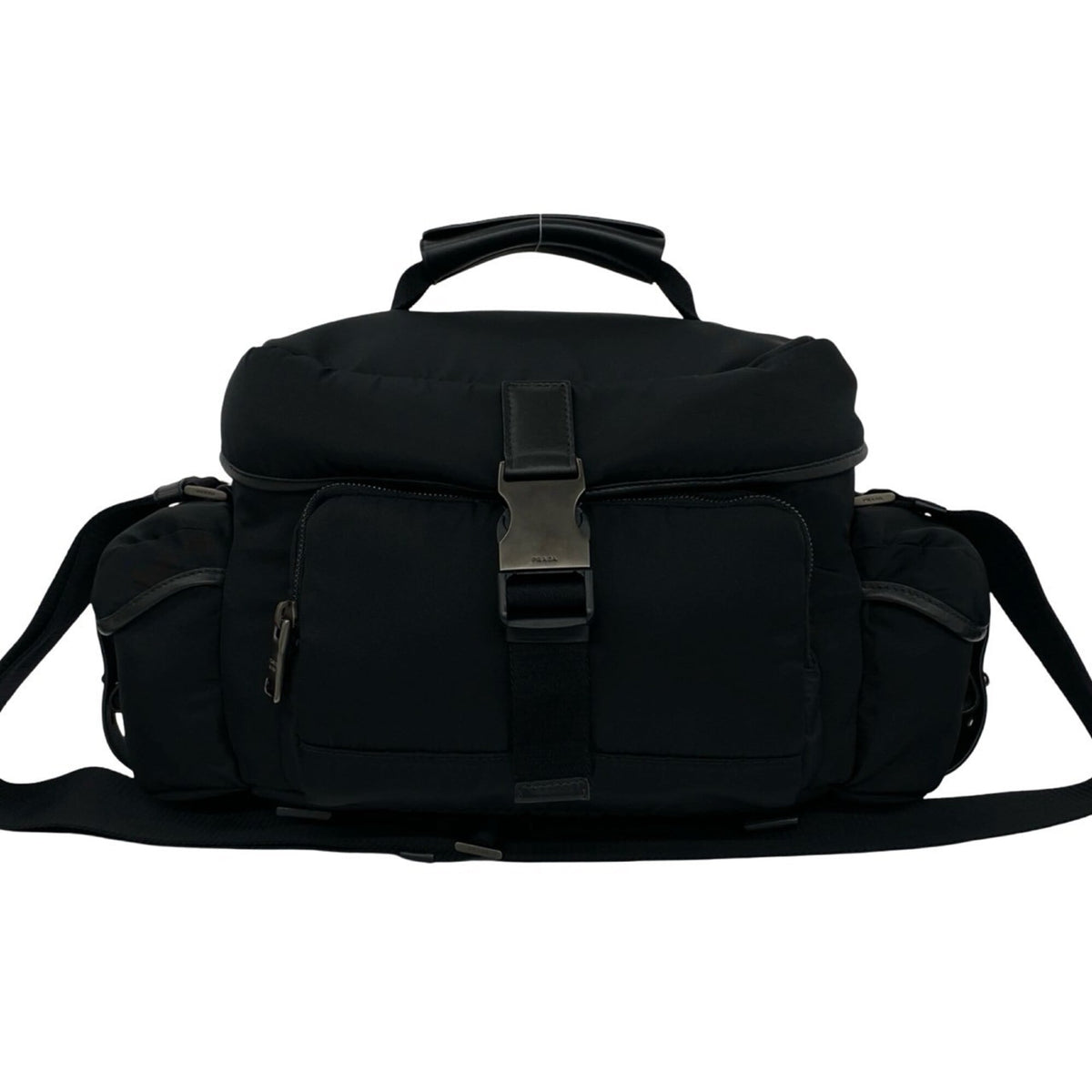 Prada Black Nylon Leather Shoulder Bag Vanity Bag (Pre-Owned)