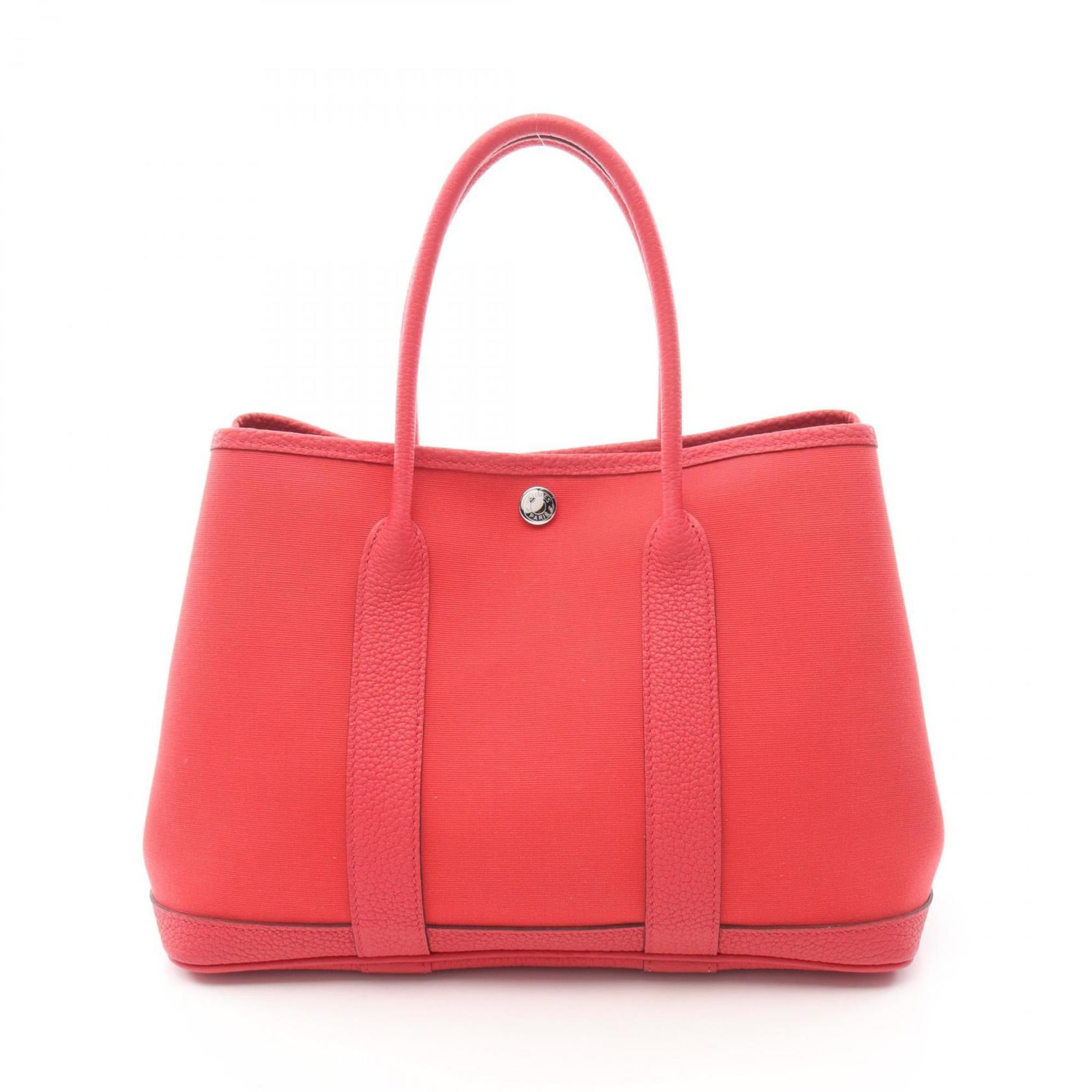 Hermes Bougainvillier Red Color Negonda Leather Leather Canvas Toile Officier Handbag Tote Bag (Pre-Owned)