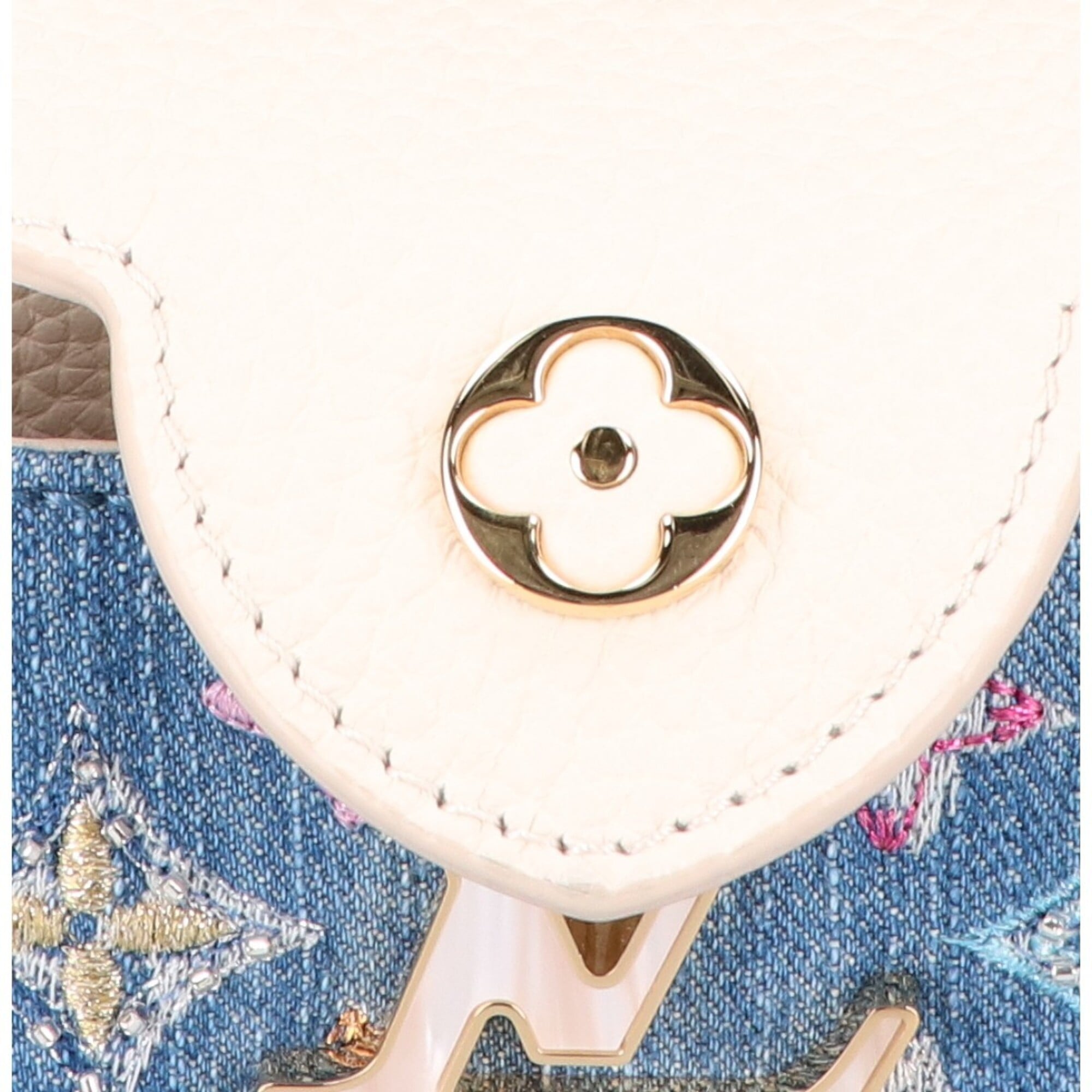 Louis Vuitton Blue Cream Leather Handbag Shoulder Bag (Pre-Owned)