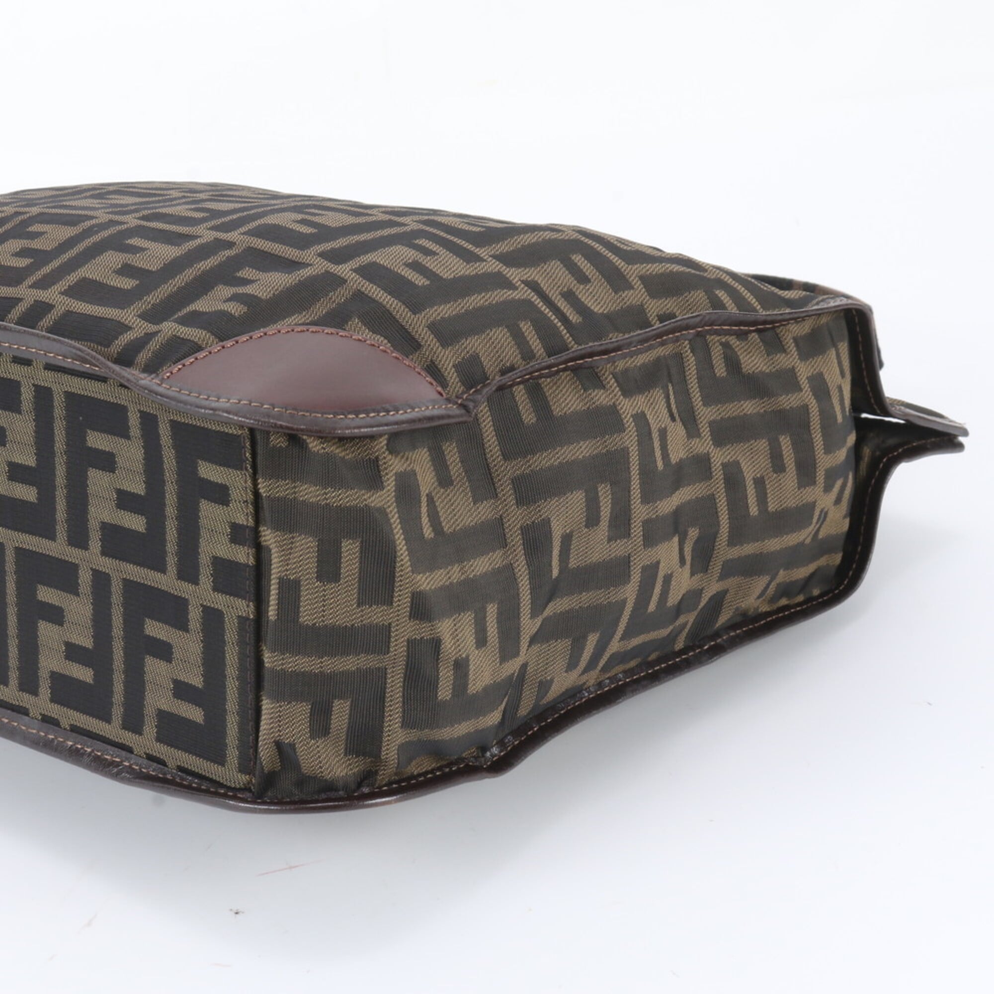 Fendi Zucca Green Khaki Leather Nylon Handbag Tote Bag (Pre-Owned)