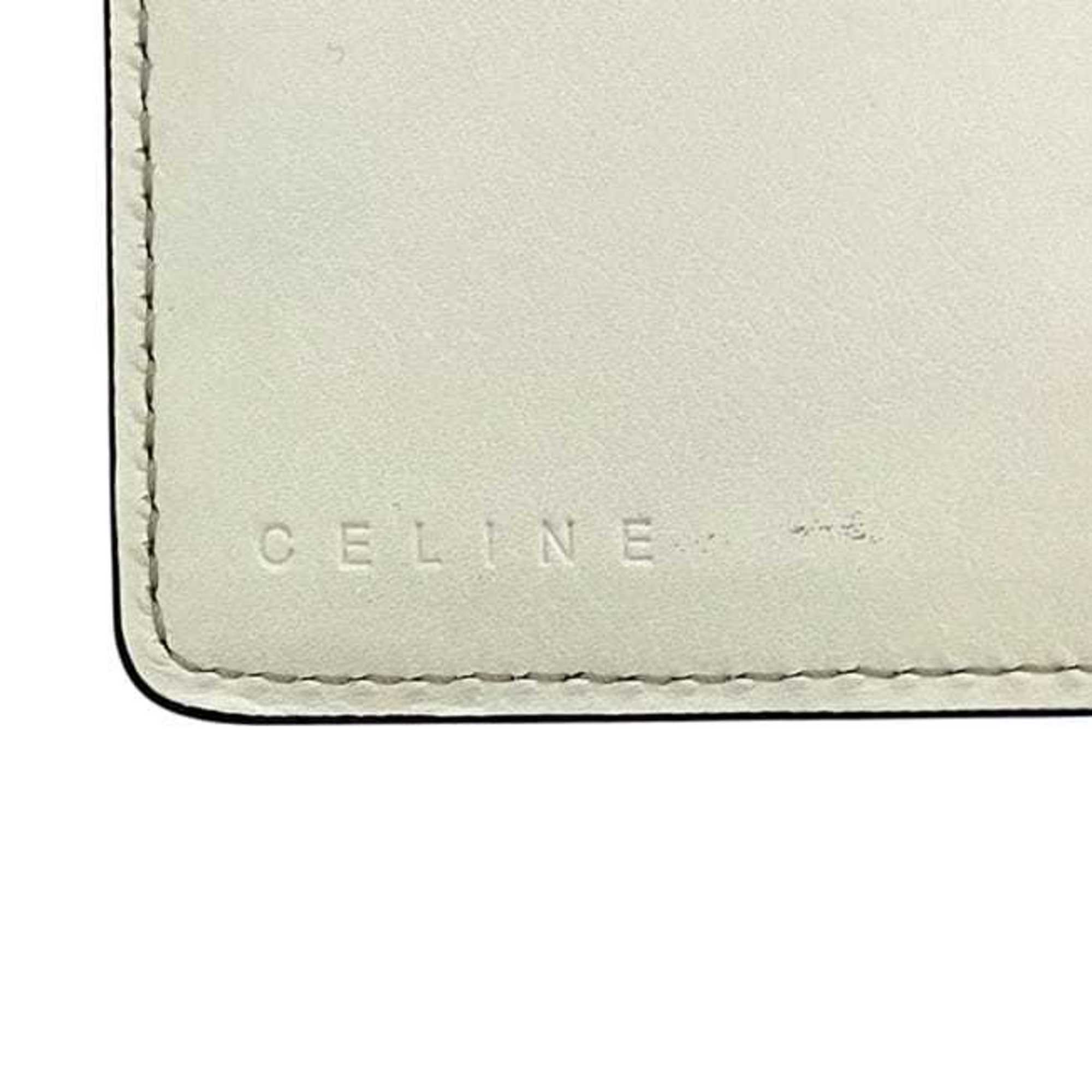 Celine Beige White Canvas Leather Long Wallet (Bi-Fold) (Pre-Owned)