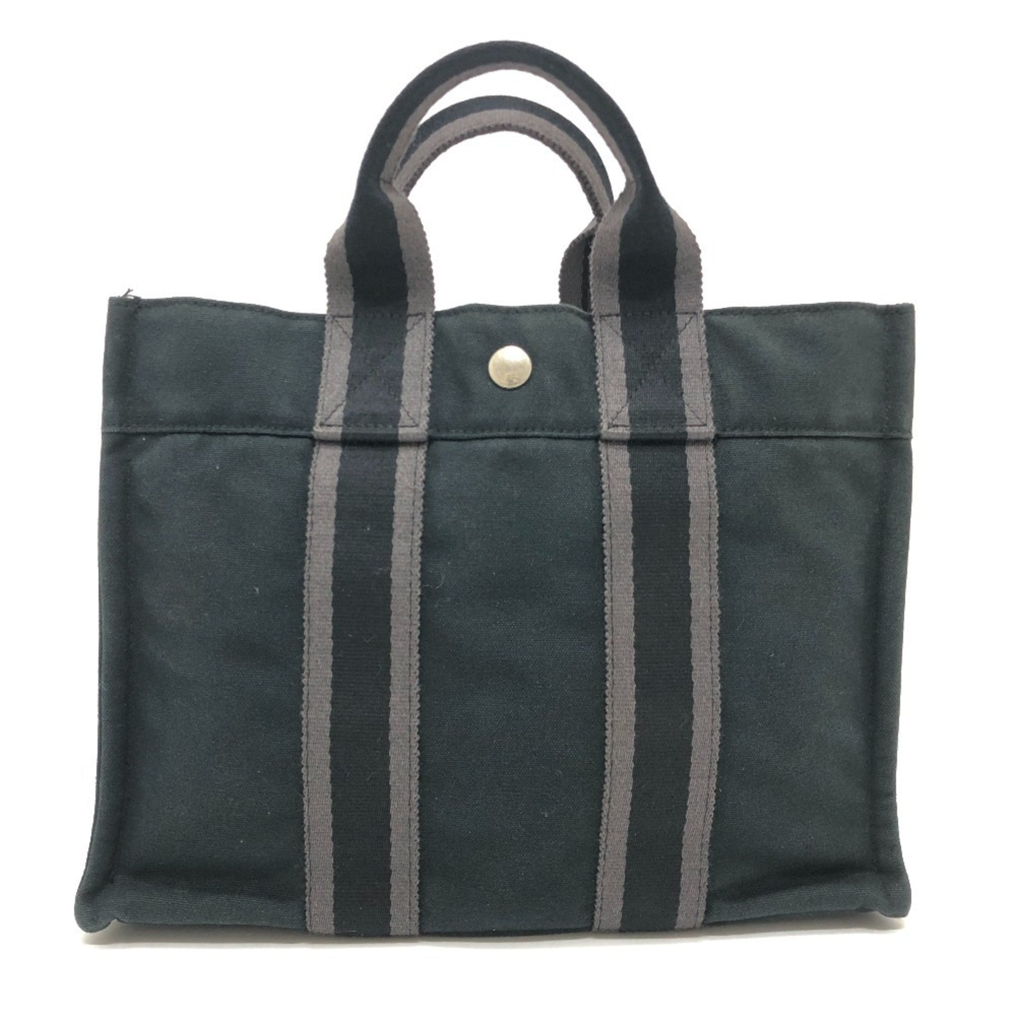 Hermes Black Canvas Handbag Tote Bag (Pre-Owned)