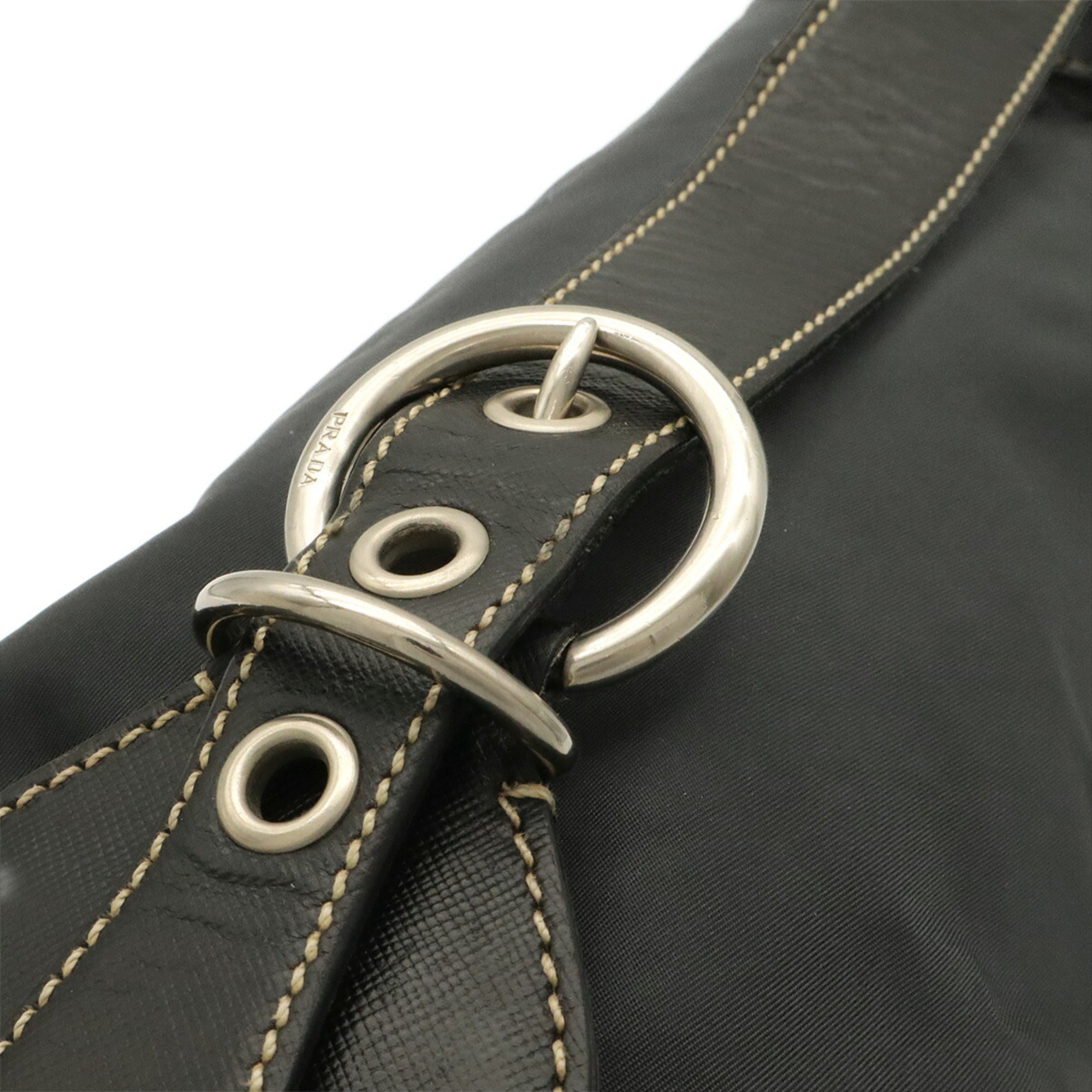Prada Black Nero Nylon Leather Shoulder Bag (Pre-Owned)