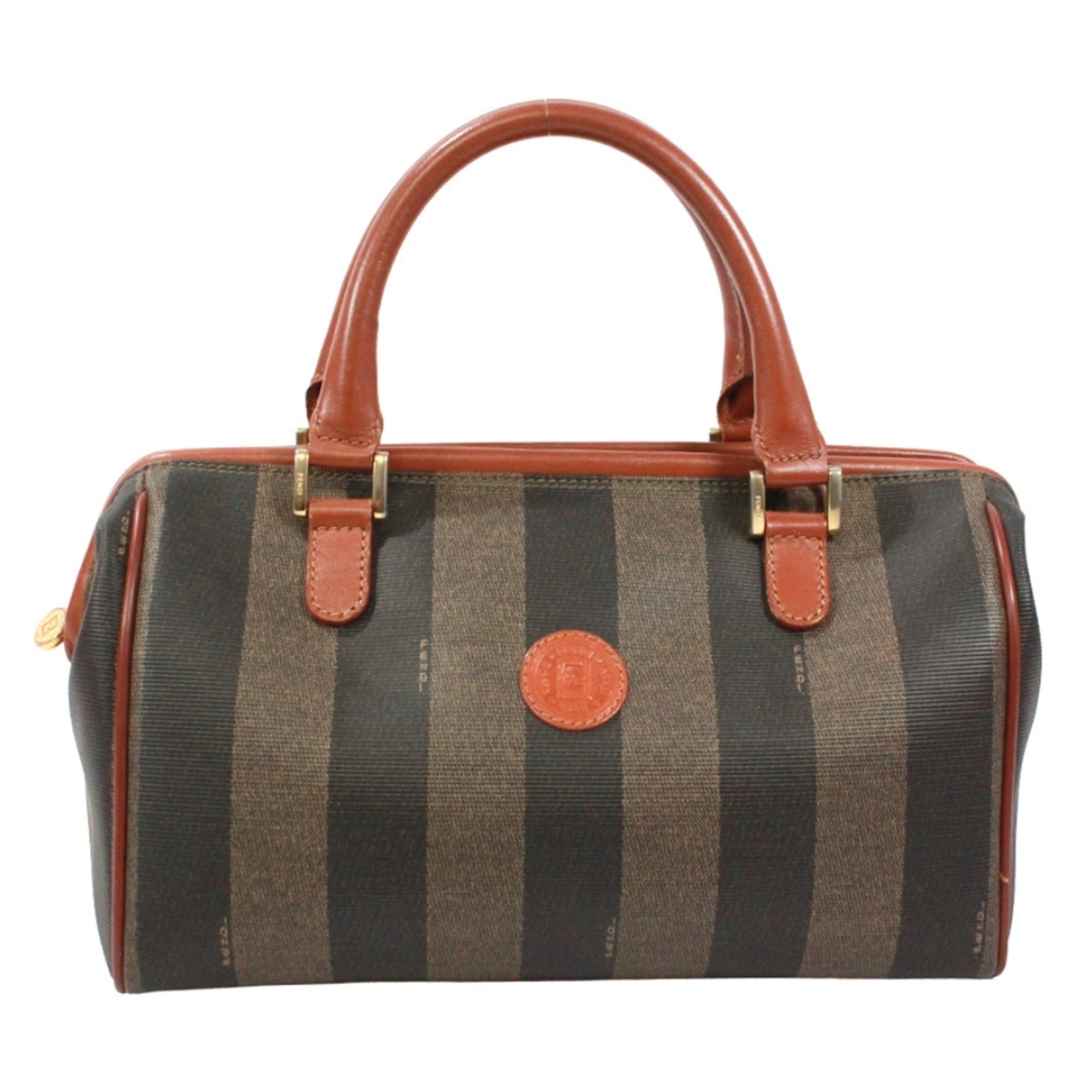 Fendi Black Brown Khaki Pvc Leather Boston Bag Handbag (Pre-Owned)