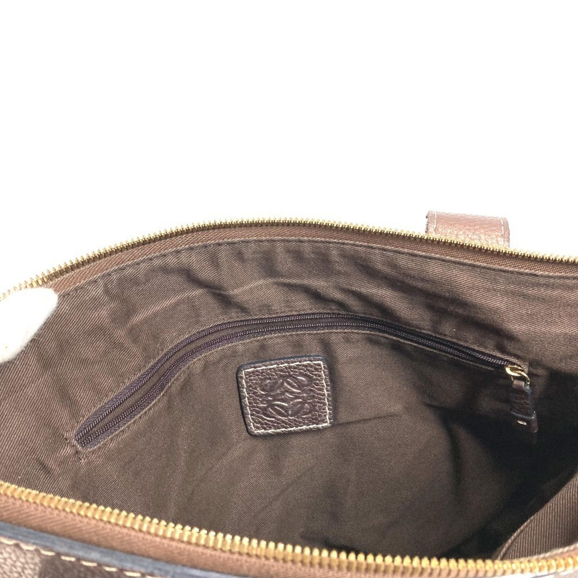 Loewe Brown Leather Canvas Shoulder Bag Tote Bag (Pre-Owned)