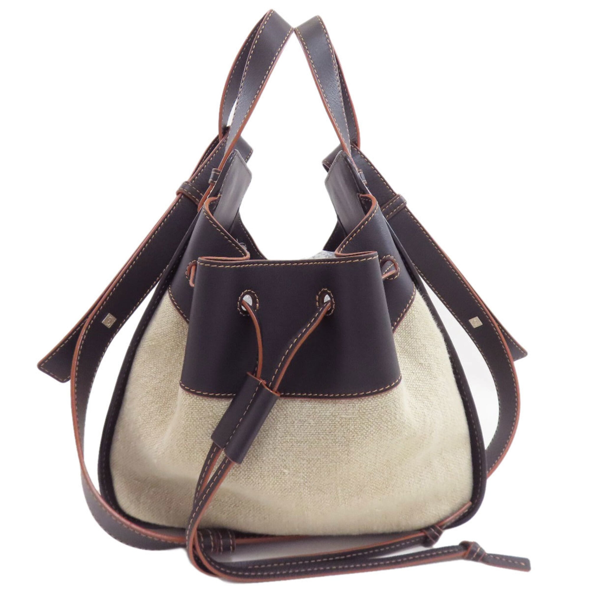 Loewe Beige Black Canvas Leather Handbag (Pre-Owned)