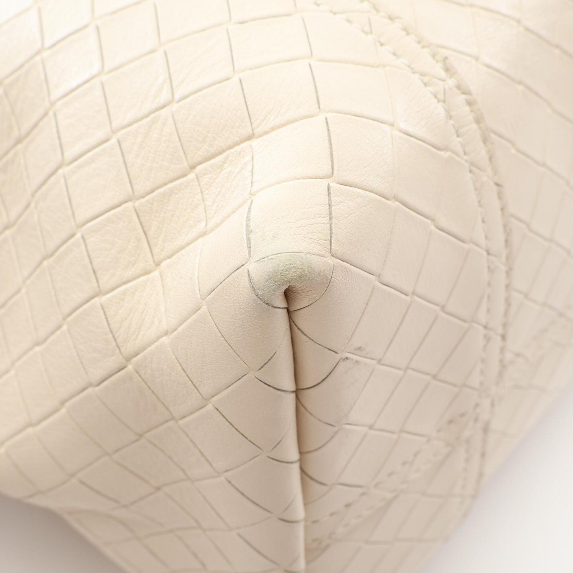 Bottega Veneta Ivory Leather Handbag Tote Bag (Pre-Owned)