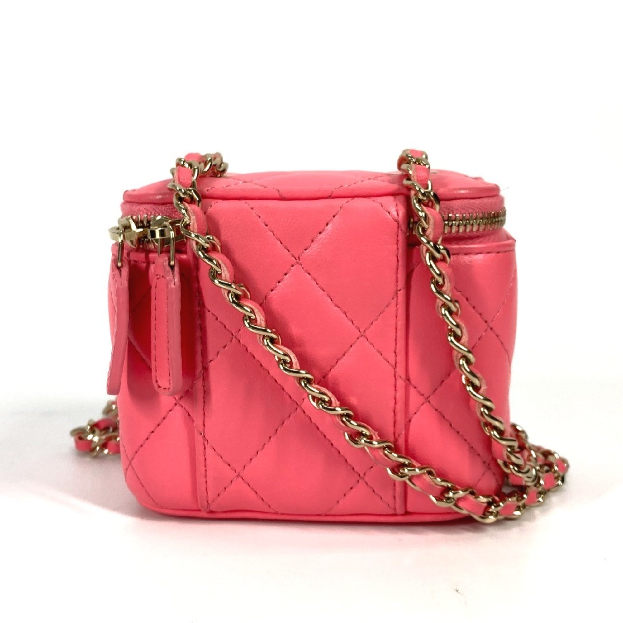 Chanel Pink Leather Shoulder Bag Vanity Bag (Pre-Owned)