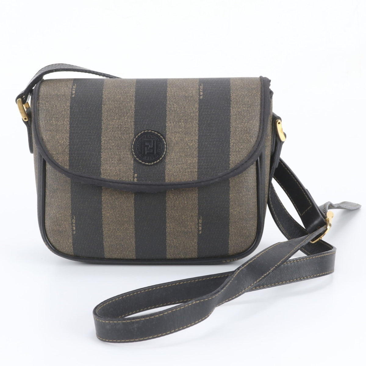 Fendi Black Brown Leather Coated Canvas Handbag Shoulder Bag Tote Bag (Pre-Owned)